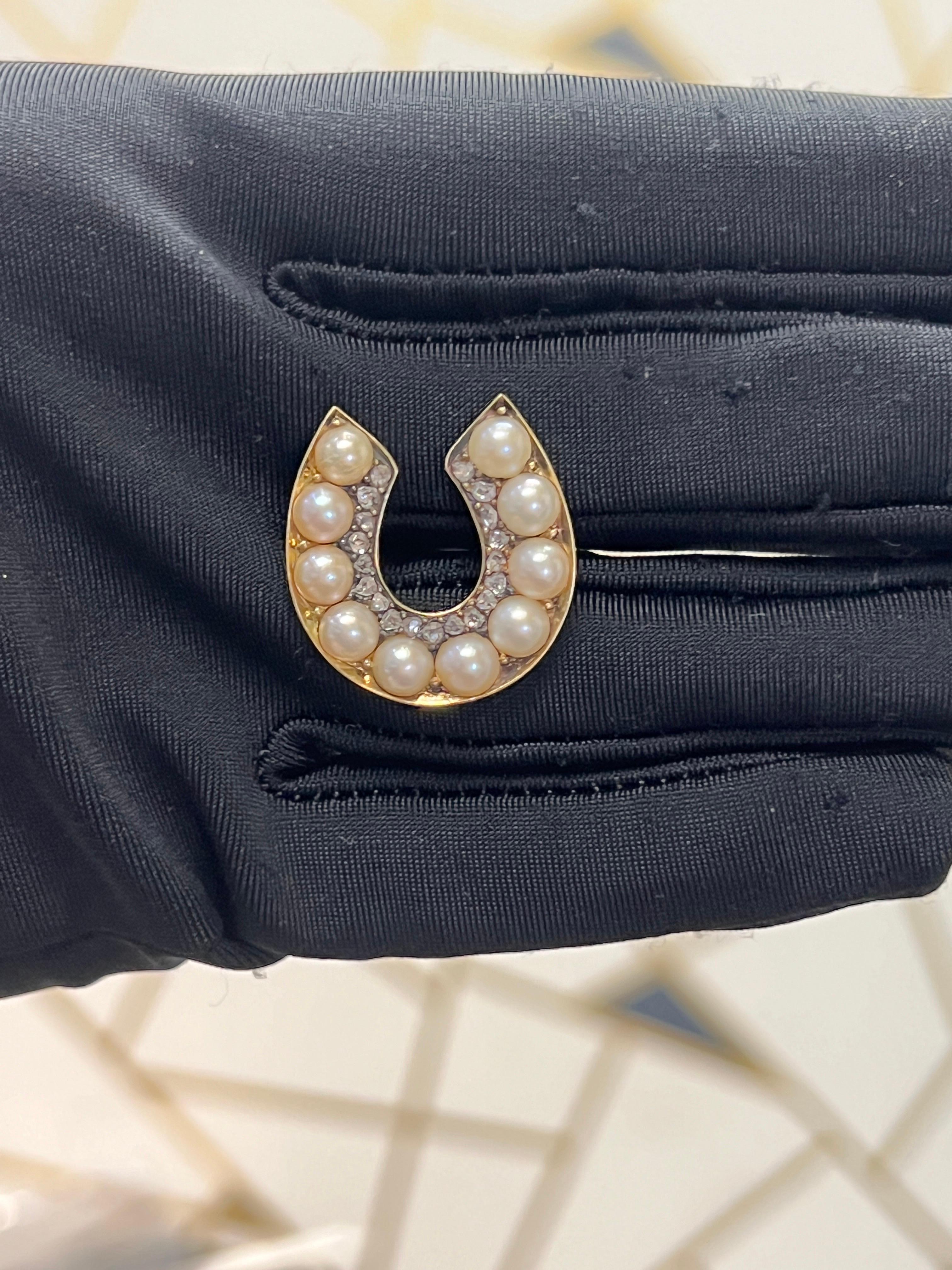 Mixed Cut Pearl and Diamond Horseshoe Ring For Sale