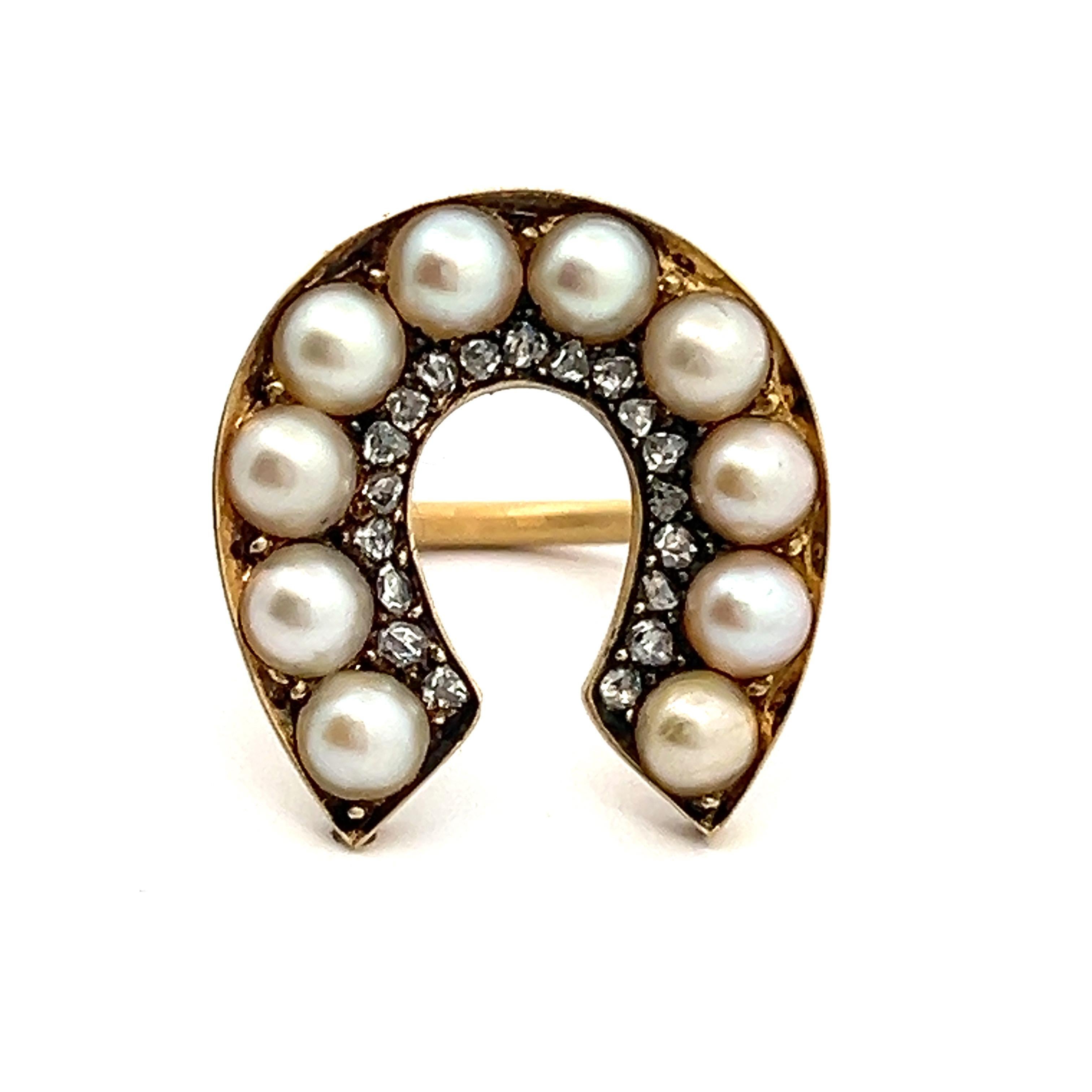 Women's Pearl and Diamond Horseshoe Ring For Sale