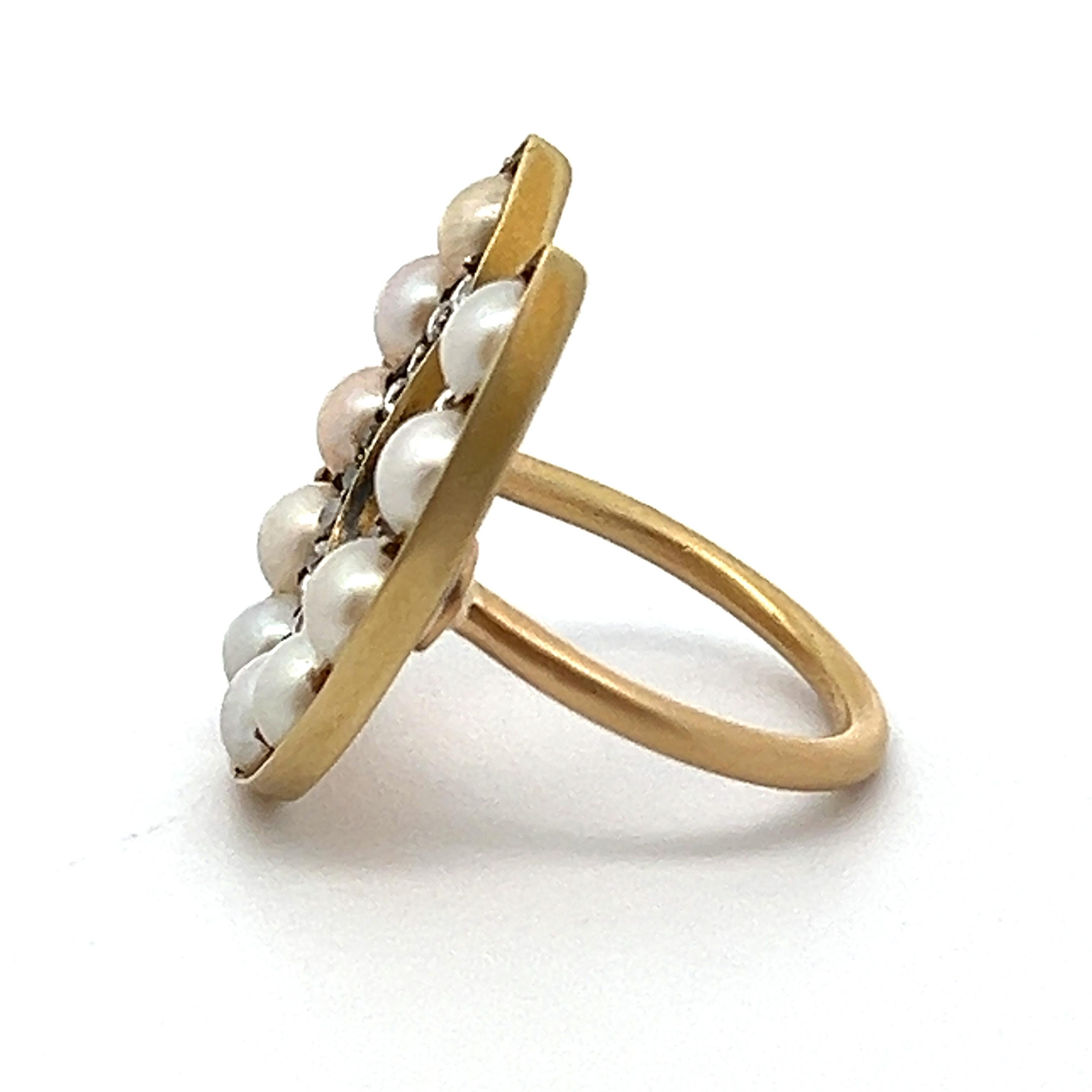 Pearl and Diamond Horseshoe Ring For Sale 1