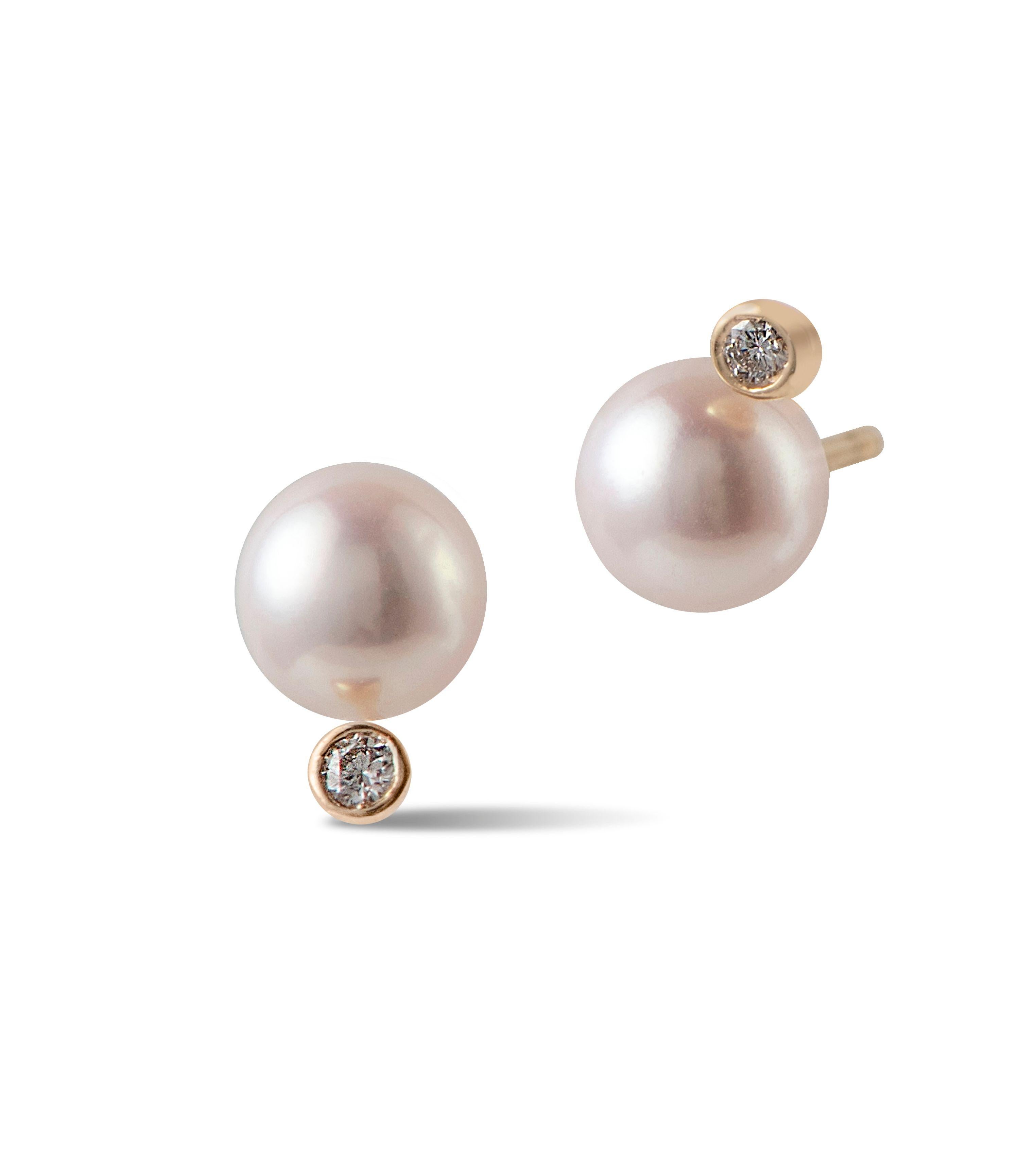Pearl and Diamond mini stud earrings, by Michelle Massoura For Sale