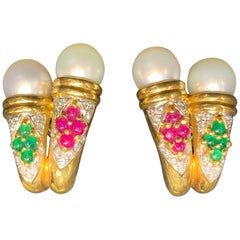 Pearl and Diamond Multi Gem Earrings