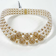 Pearl and Diamond Multi-Row Chocker Collar Necklace