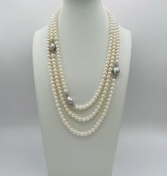 Pearl and Diamond Multi Strand Necklace in 18K White Gold
