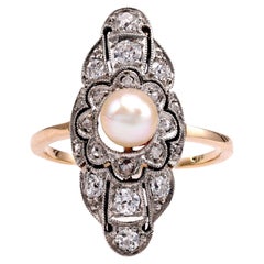 Vintage Pearl and Diamond Navette Ring