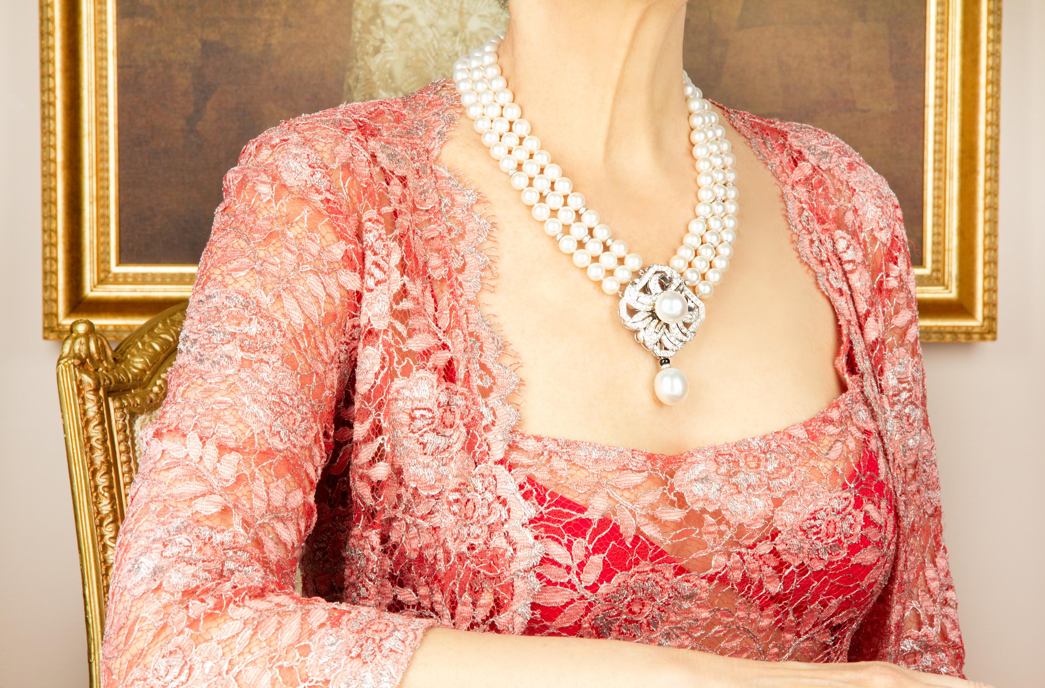 Collana di perle e diamanti in stile Art Déco di Ella Gafter in vendita 5