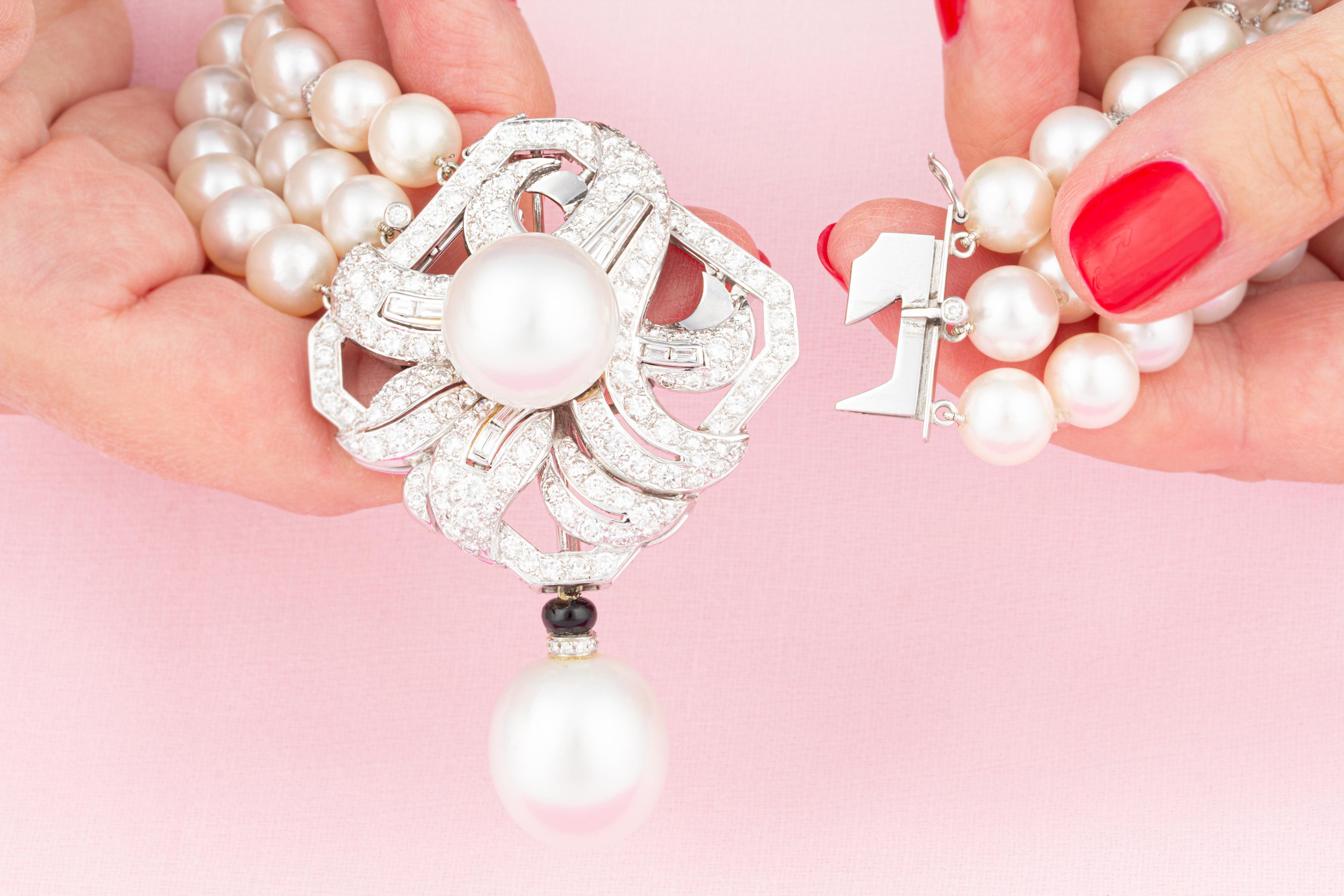 Collana di perle e diamanti in stile Art Déco di Ella Gafter in vendita 3