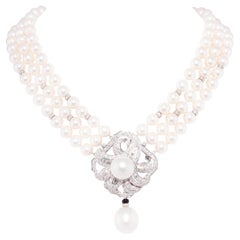 Pearl and Diamond Necklace Art Déco Style Design by Ella Gafter