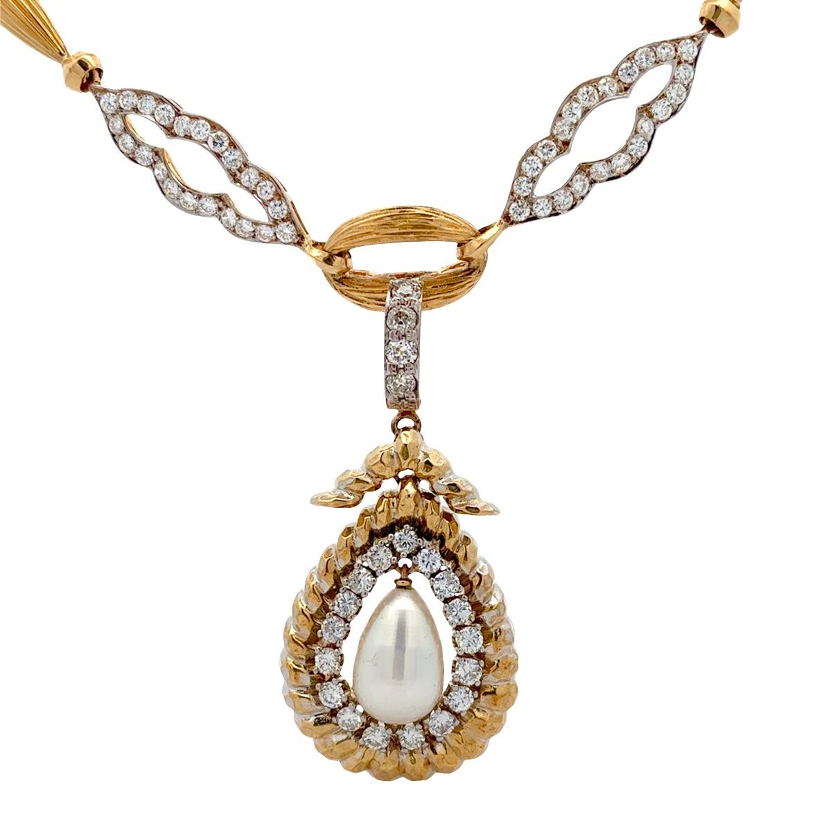 Pearl and Diamond Necklace For Sale 5
