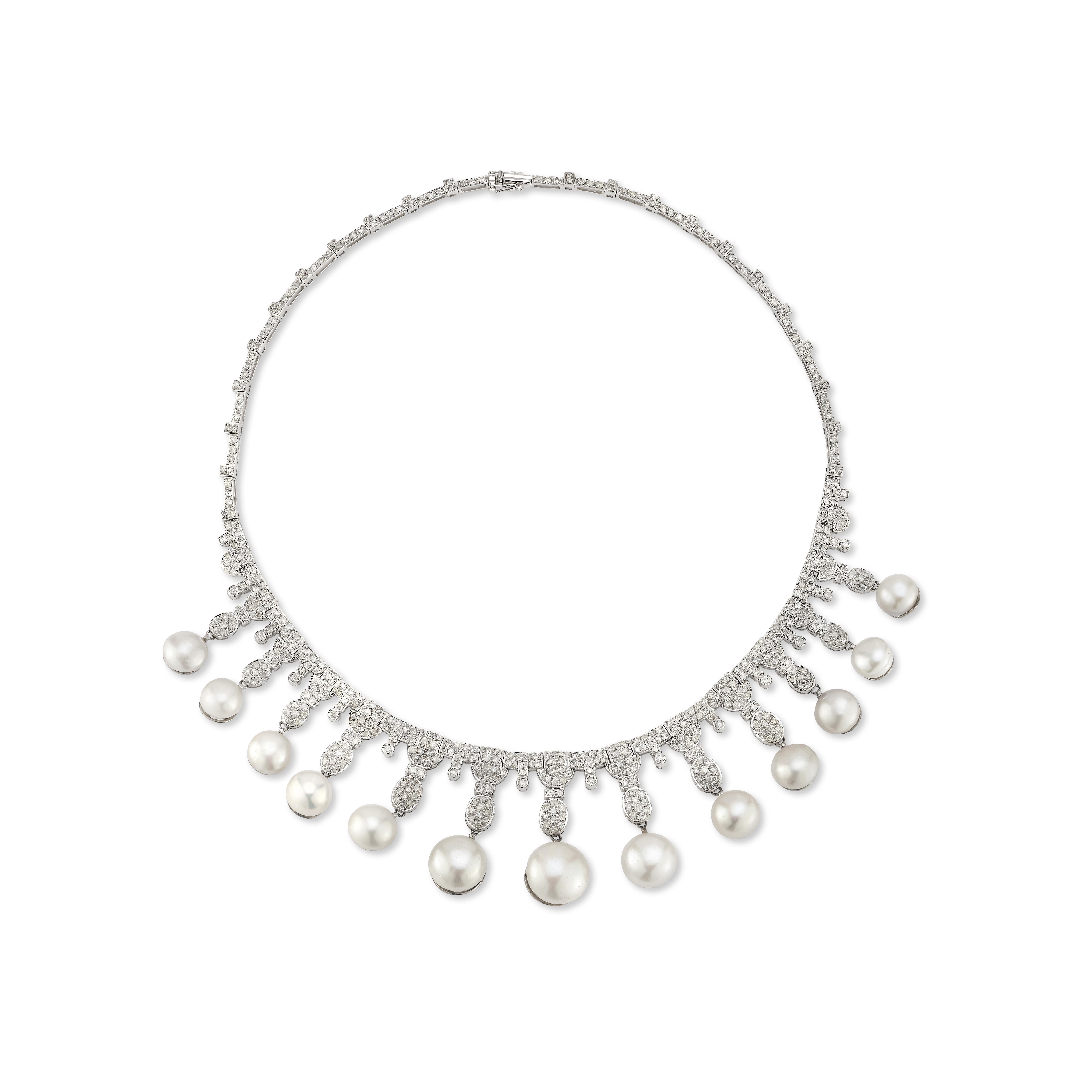 Perlen- und Diamant-Halskette im Zustand „Hervorragend“ im Angebot in New York, NY