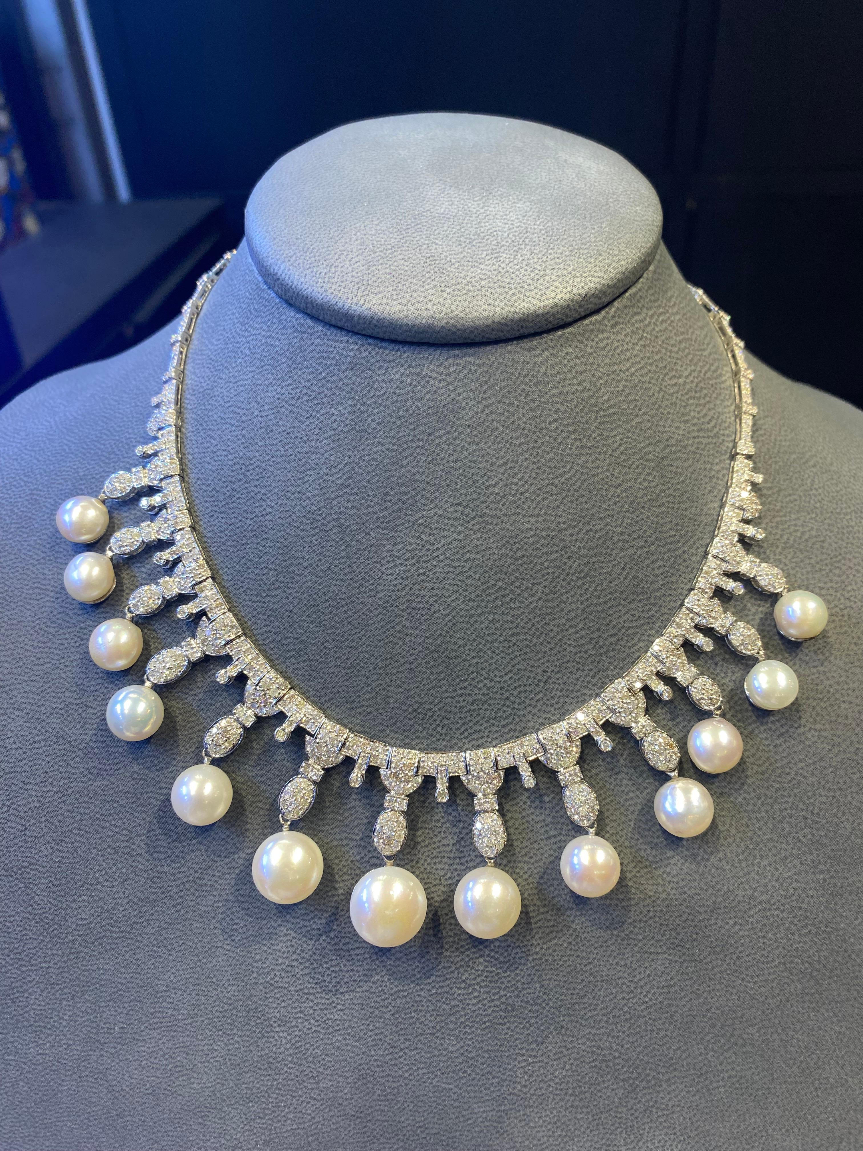 Women's Pearl and Diamond Necklace For Sale