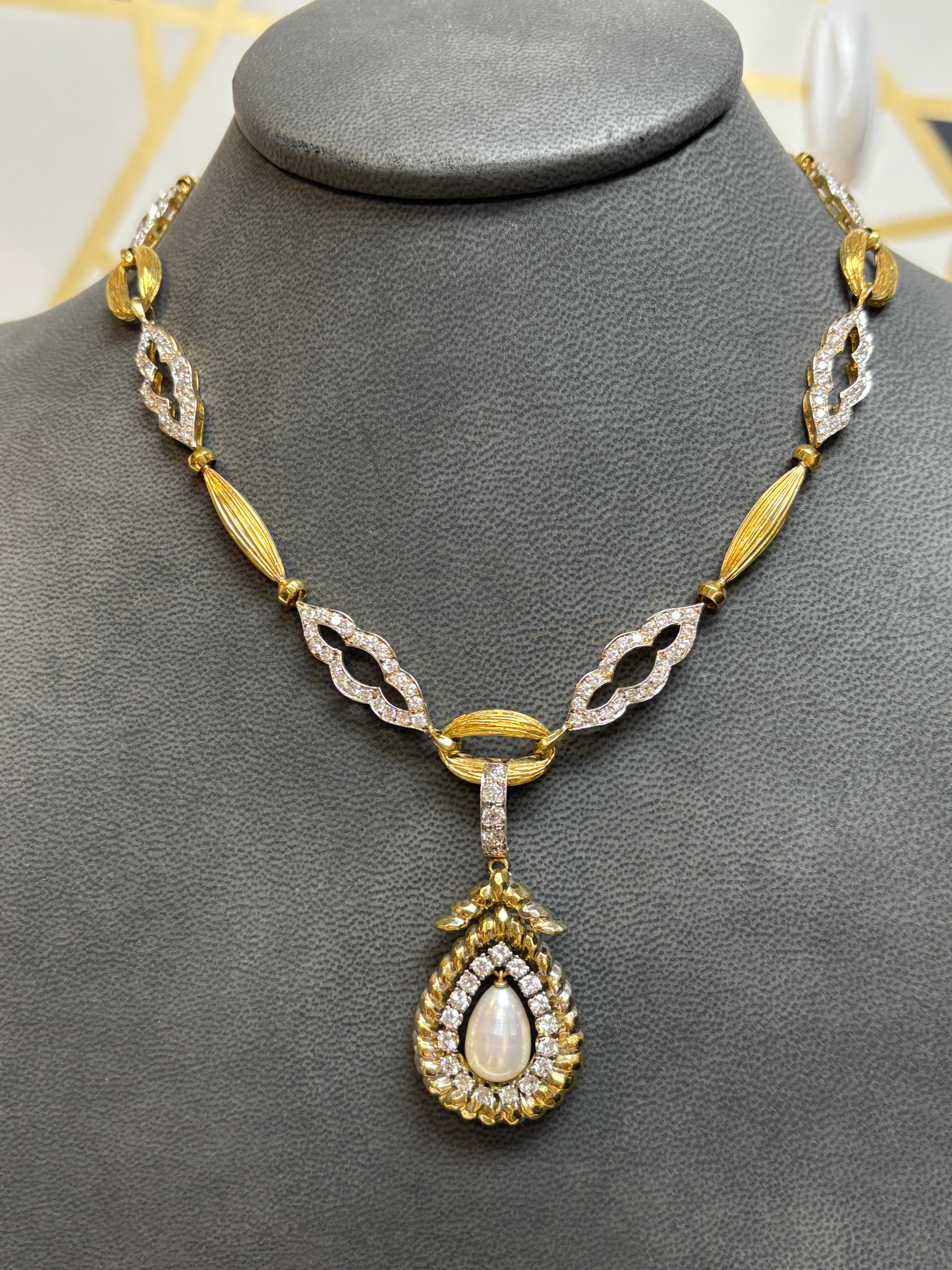 Pearl and Diamond Necklace For Sale 1