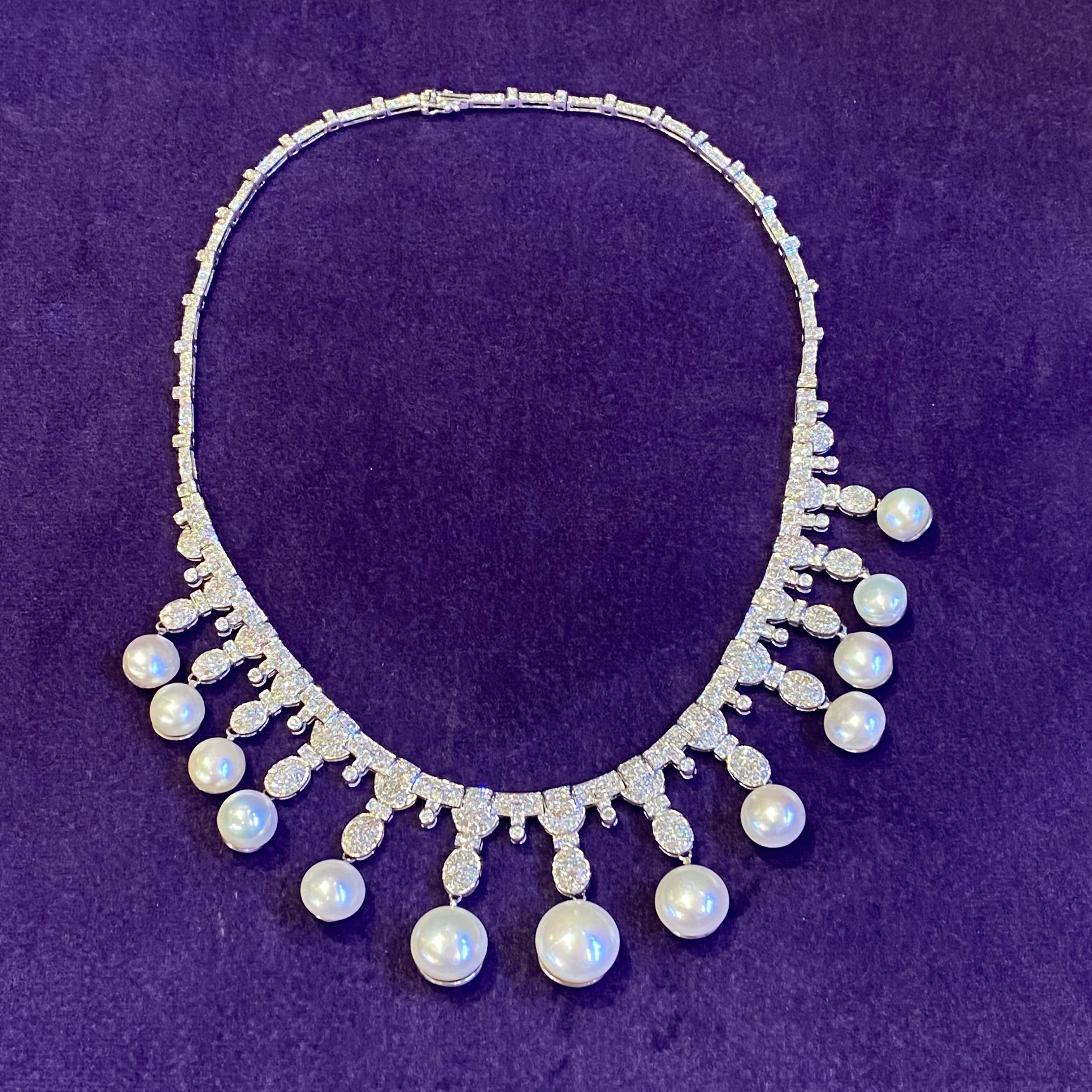 Pearl and Diamond Necklace For Sale 1