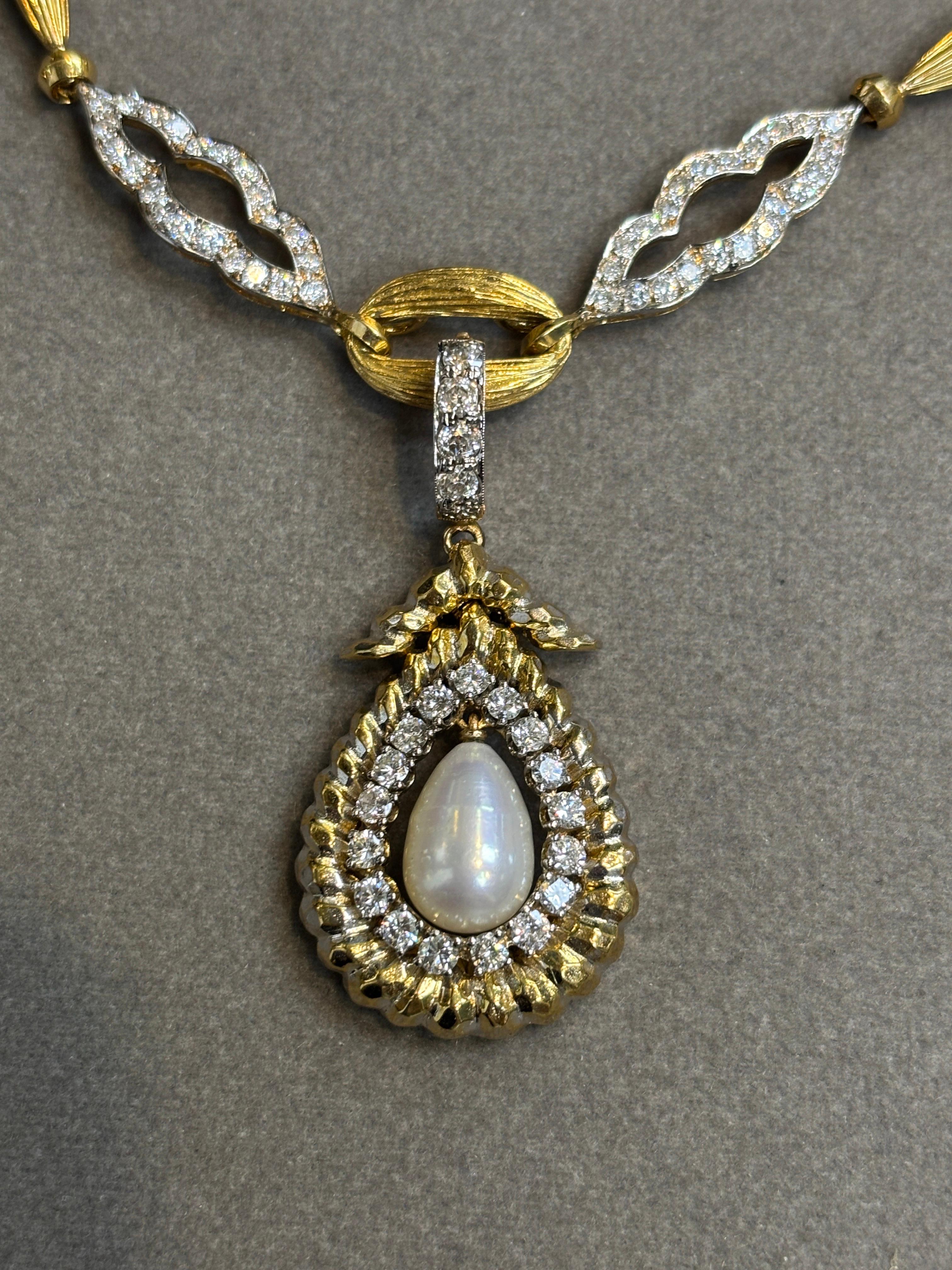 Pearl and Diamond Necklace For Sale 2