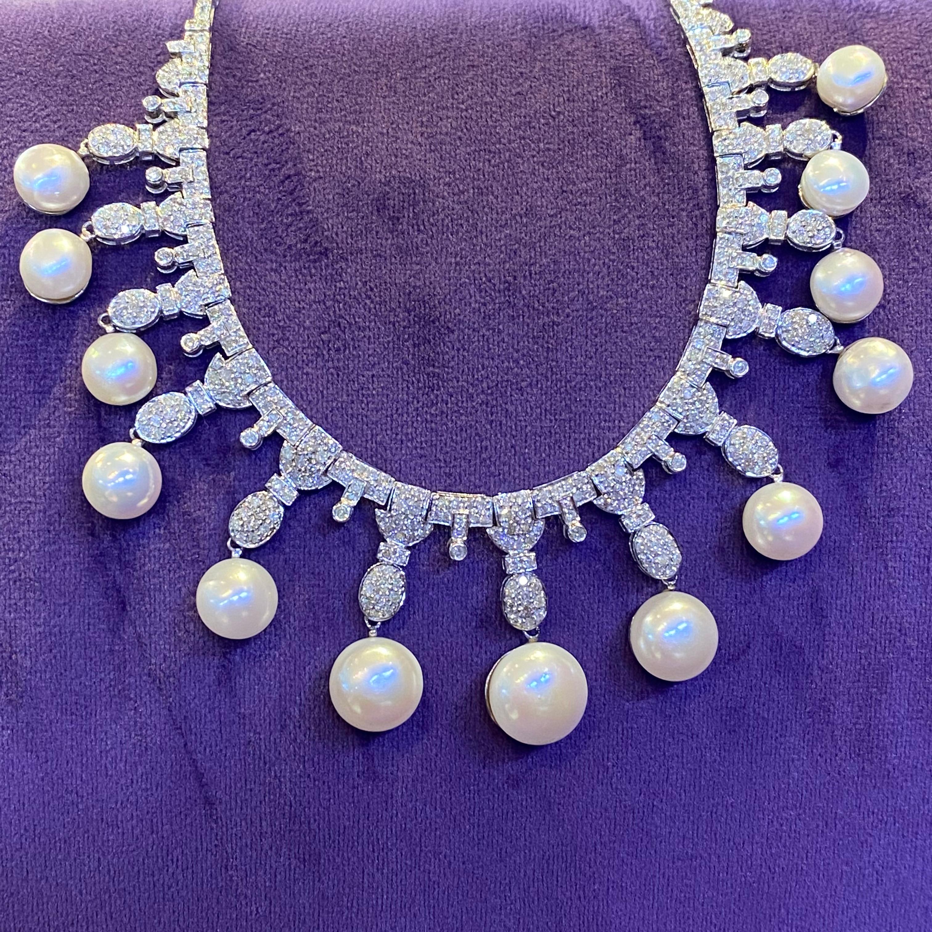 Pearl and Diamond Necklace For Sale 3