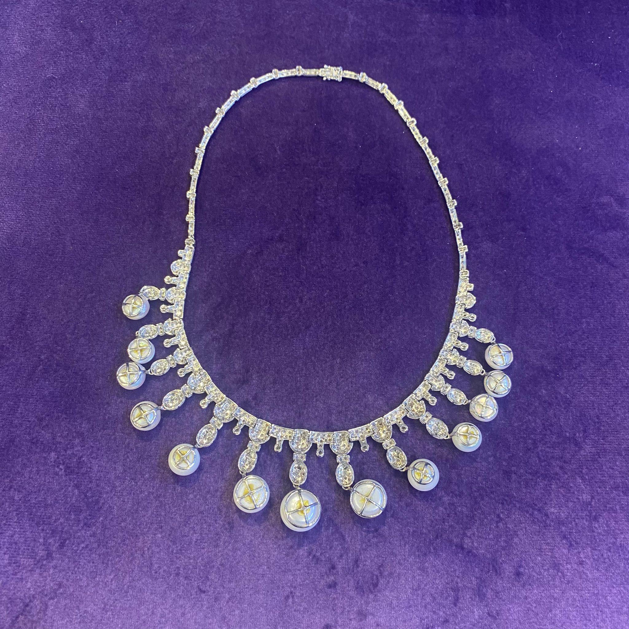 Pearl and Diamond Necklace For Sale 2