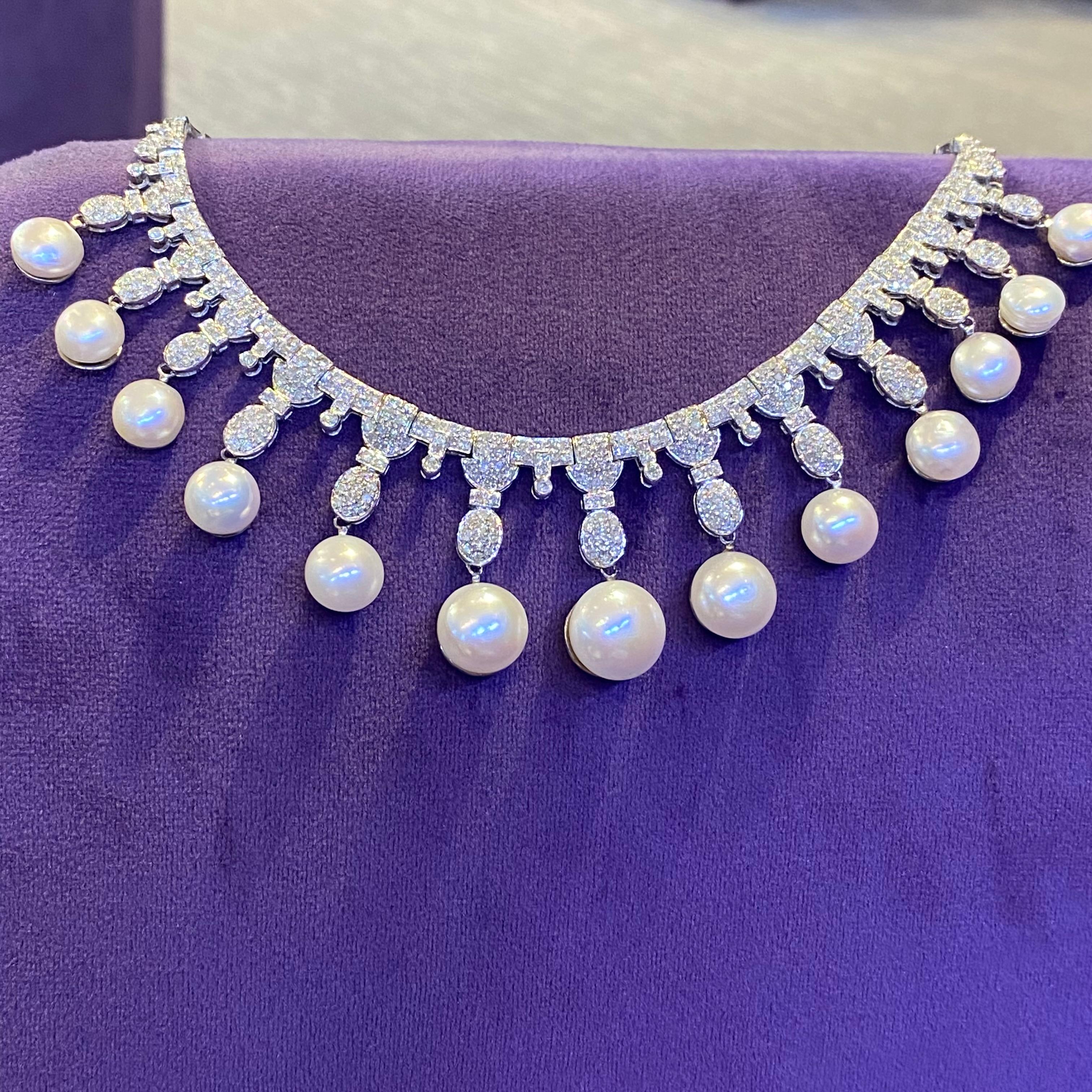 Perlen- und Diamant-Halskette im Angebot 4