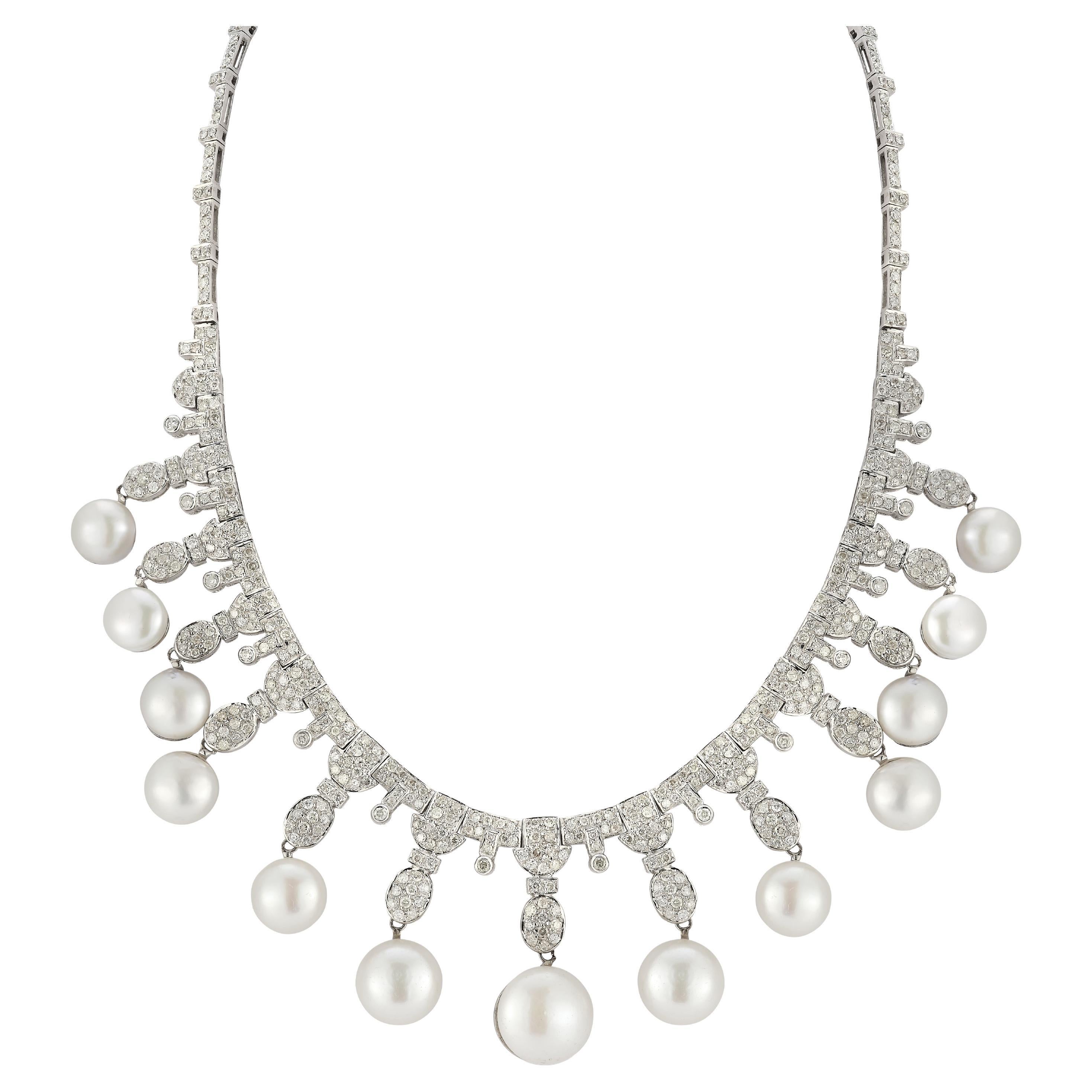 Perlen- und Diamant-Halskette im Angebot