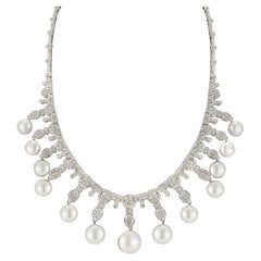 Retro Pearl and Diamond Necklace