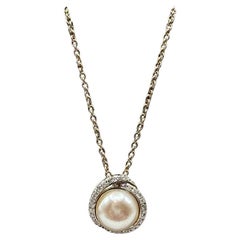 Pearl and Diamond Necklace in 10kt Yellow Gold - 0.15ctw Diamonds, 8mm Pearl