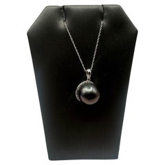 Pearl and Diamond Necklace in 14kt White Gold -12mm Pearl, 0.10ctw Diamonds, 18"