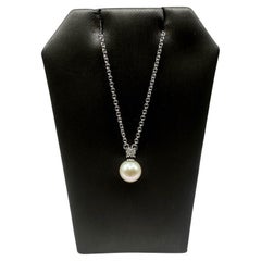 Collana di perle e diamanti in argento - Perla da 7,9 mm, diamanti da 0,05 ct.