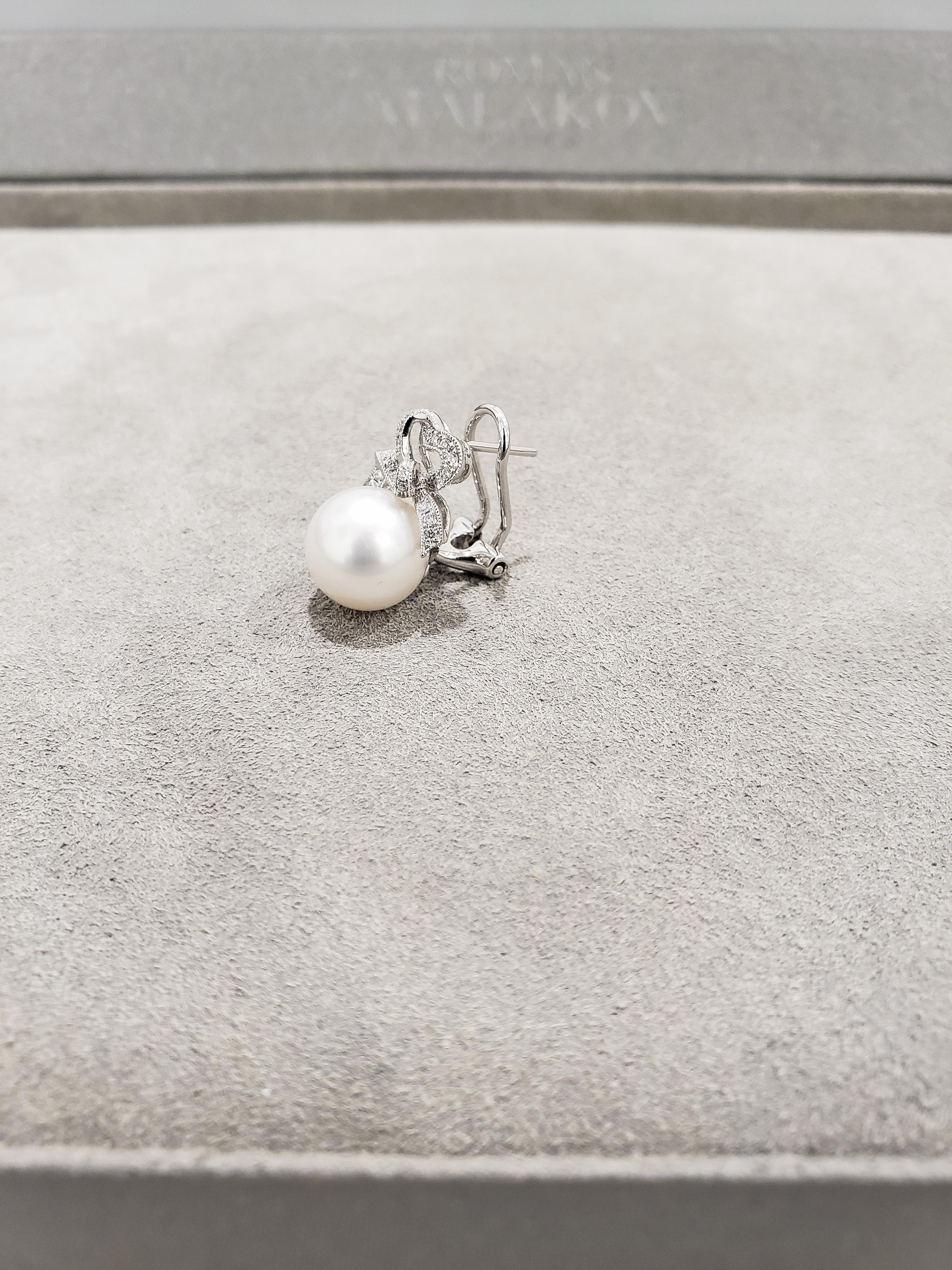 Pearl and Diamond Omega Clip Earrings In New Condition In New York, NY