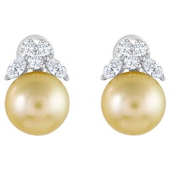 Pearl and Diamond Omega Clip Earrings