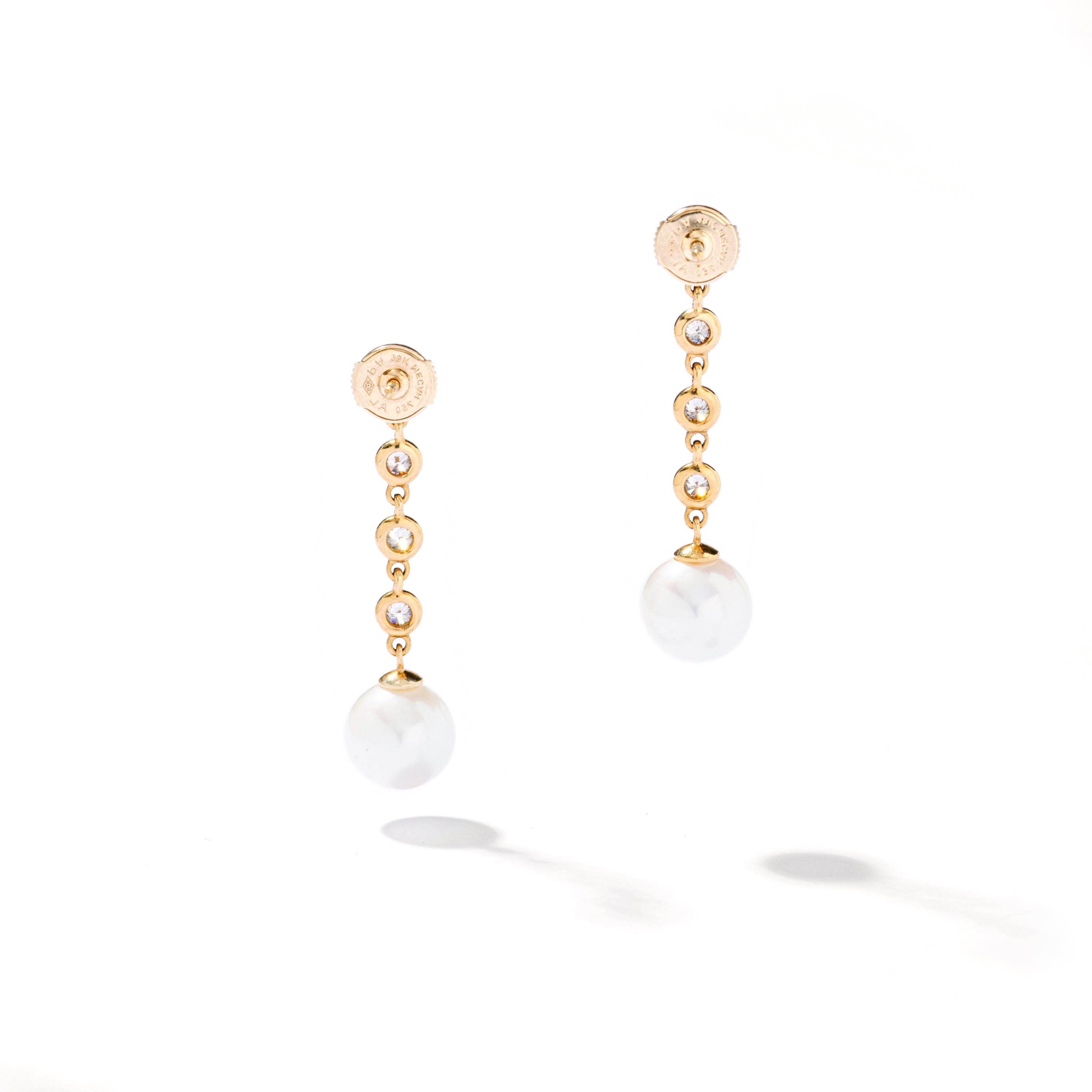 Women's Pearl Diamond Yellow Gold Earrings Ear Pendants For Sale