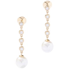 Perlen-Diamant-Ohrringe aus Gelbgold Ohr-Anhänger