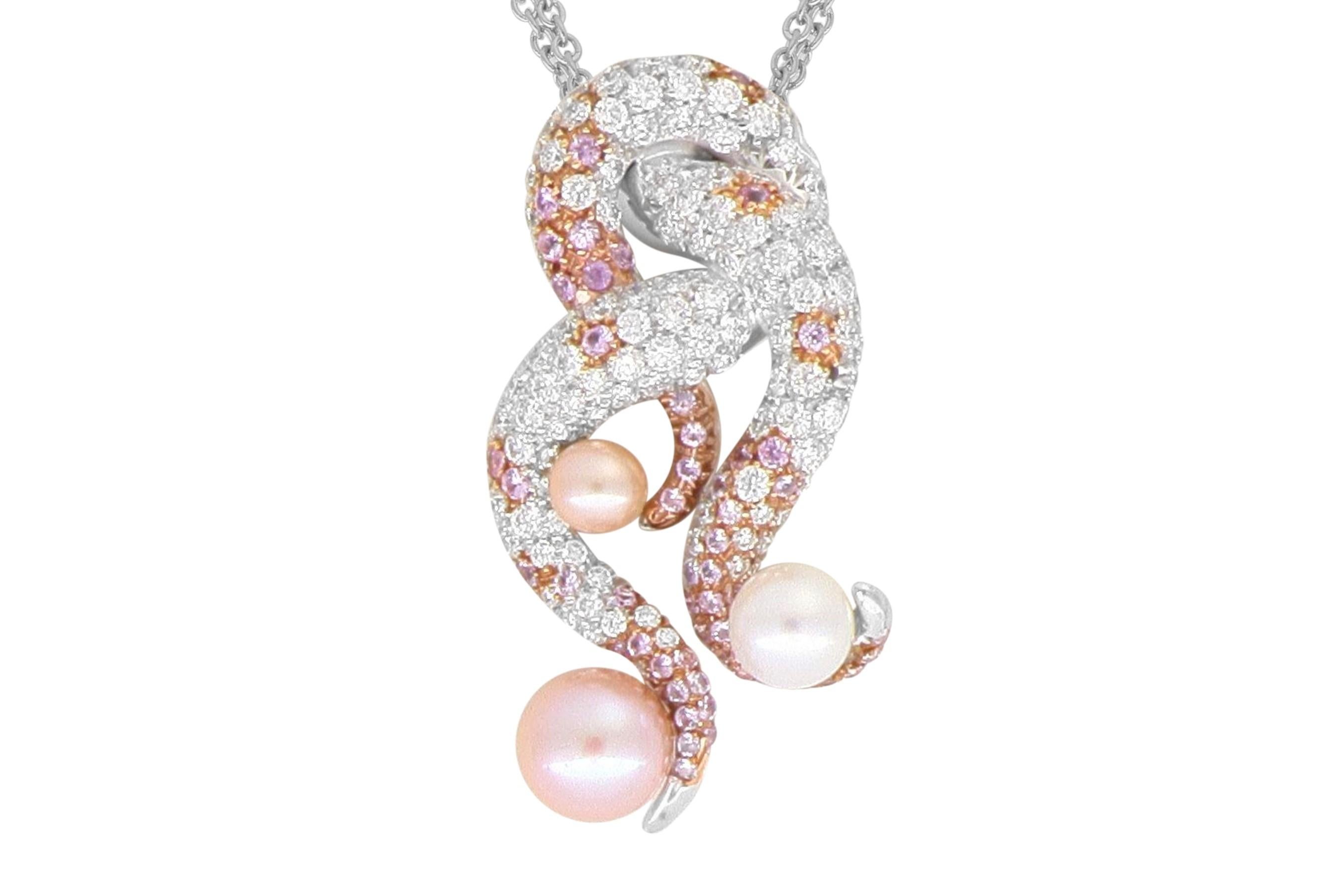 Pearl and Diamond-Pavé Tentacle FashionNecklace in 18k white gold In New Condition For Sale In Valenza, IT