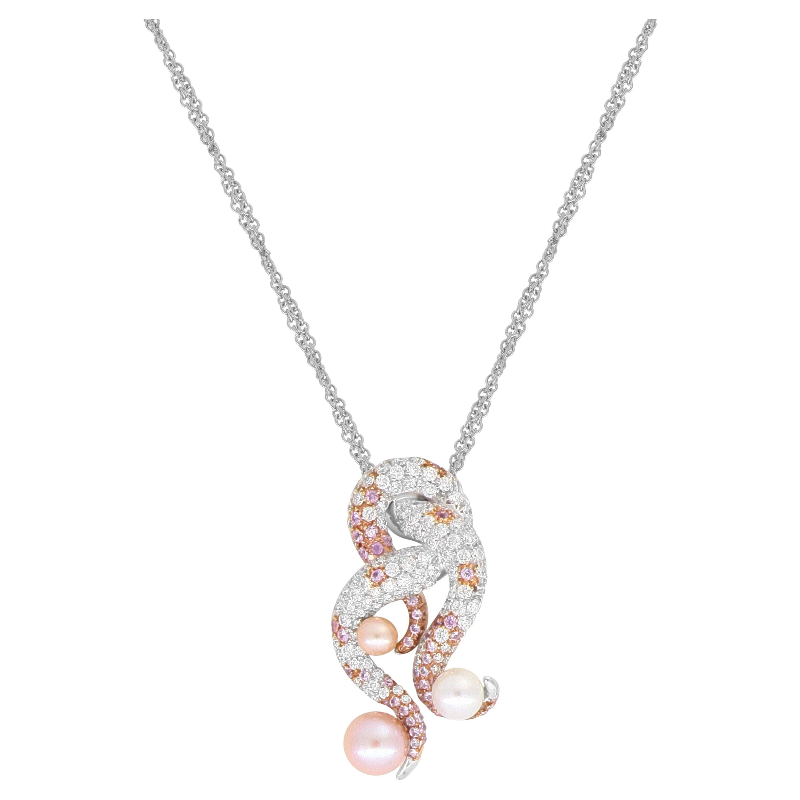 Pearl and Diamond-Pavé Tentacle FashionNecklace in 18k white gold For Sale