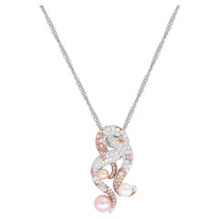 Pearl and Diamond-Pavé Tentacle FashionNecklace in 18k white gold