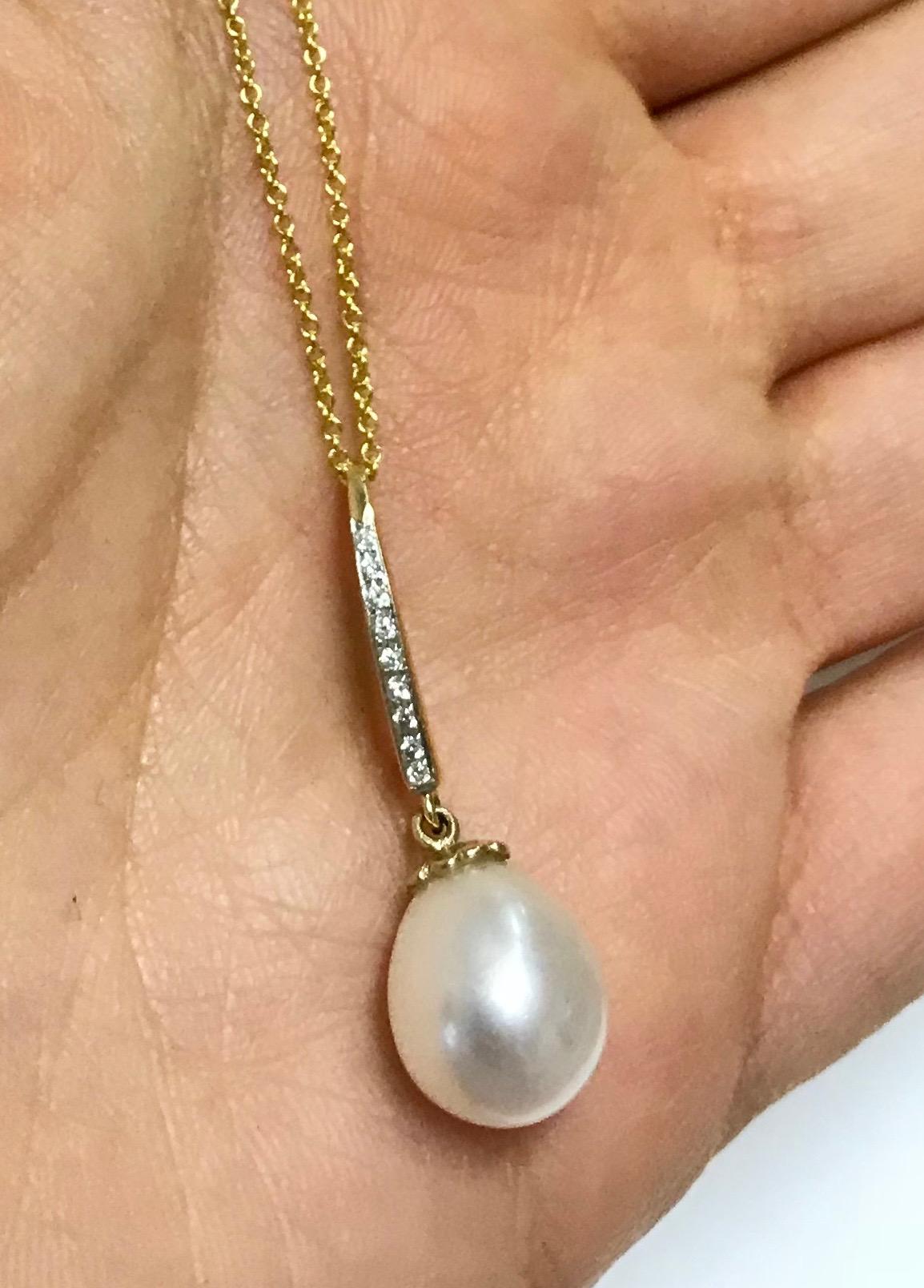 Contemporary Pearl and Diamond Pendant