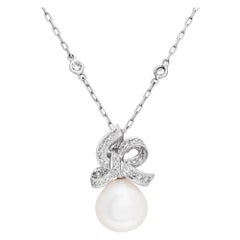 Pearl and Diamond Pendant in 18k White Gold
