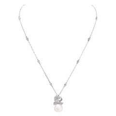 Pearl and Diamond Pendant in 18k White Gold