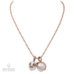 Pearl and Diamond Pendant Necklace in 14k Rose Gold