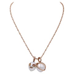 Collana con ciondolo di perle e diamanti in oro rosa 14k