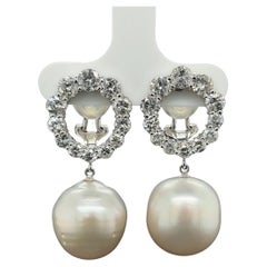 Pearl and Diamond Platinum Drop Clip-on Vintage Earrings Estate Fine Jewelry