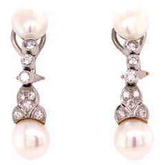 Pearl and Diamond Platinum Drop Earrings
