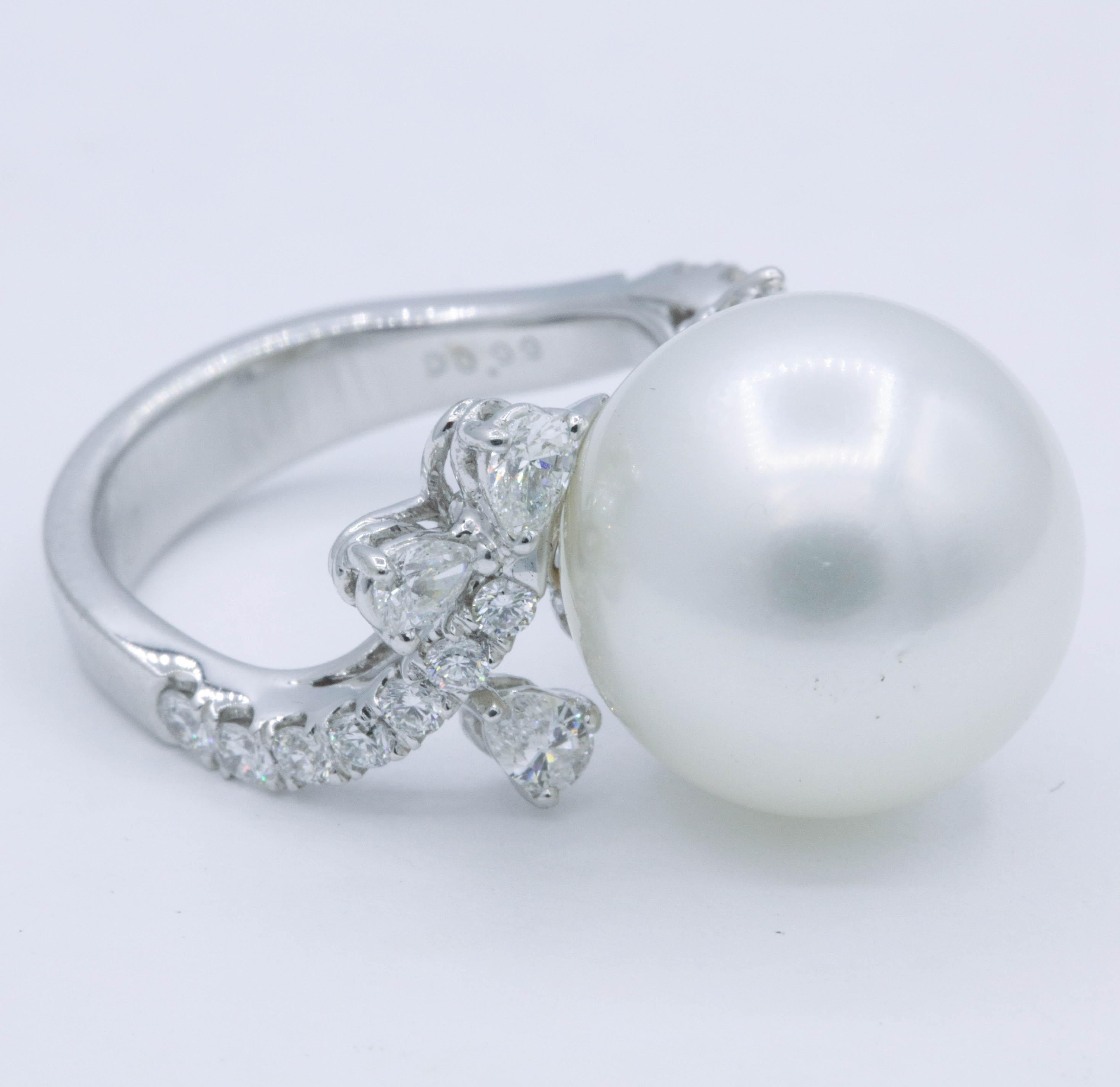 Pear Cut Pearl and Diamond Ring, 0.99 Carat For Sale