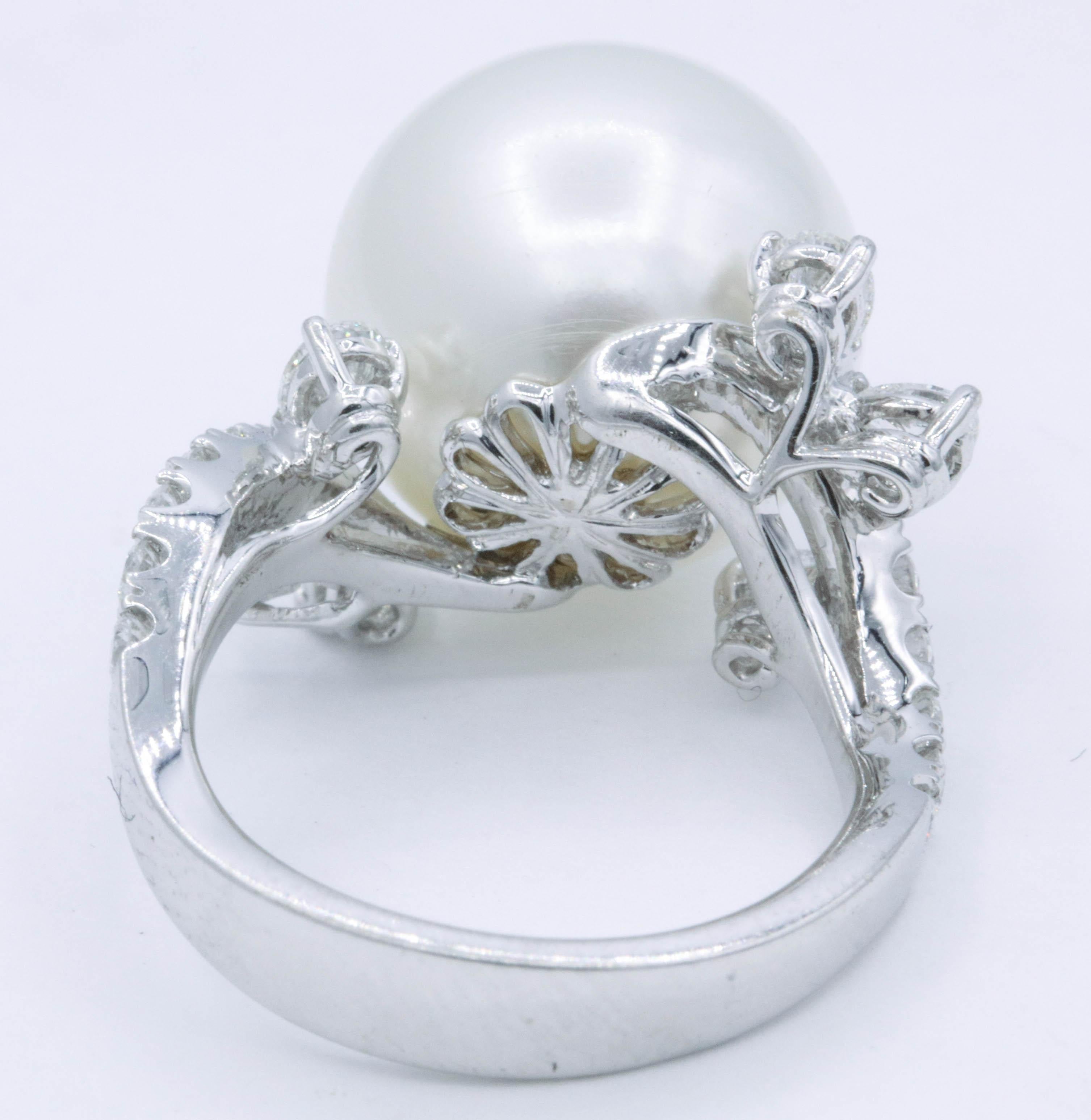 Pearl and Diamond Ring, 0.99 Carat In New Condition For Sale In New York, NY