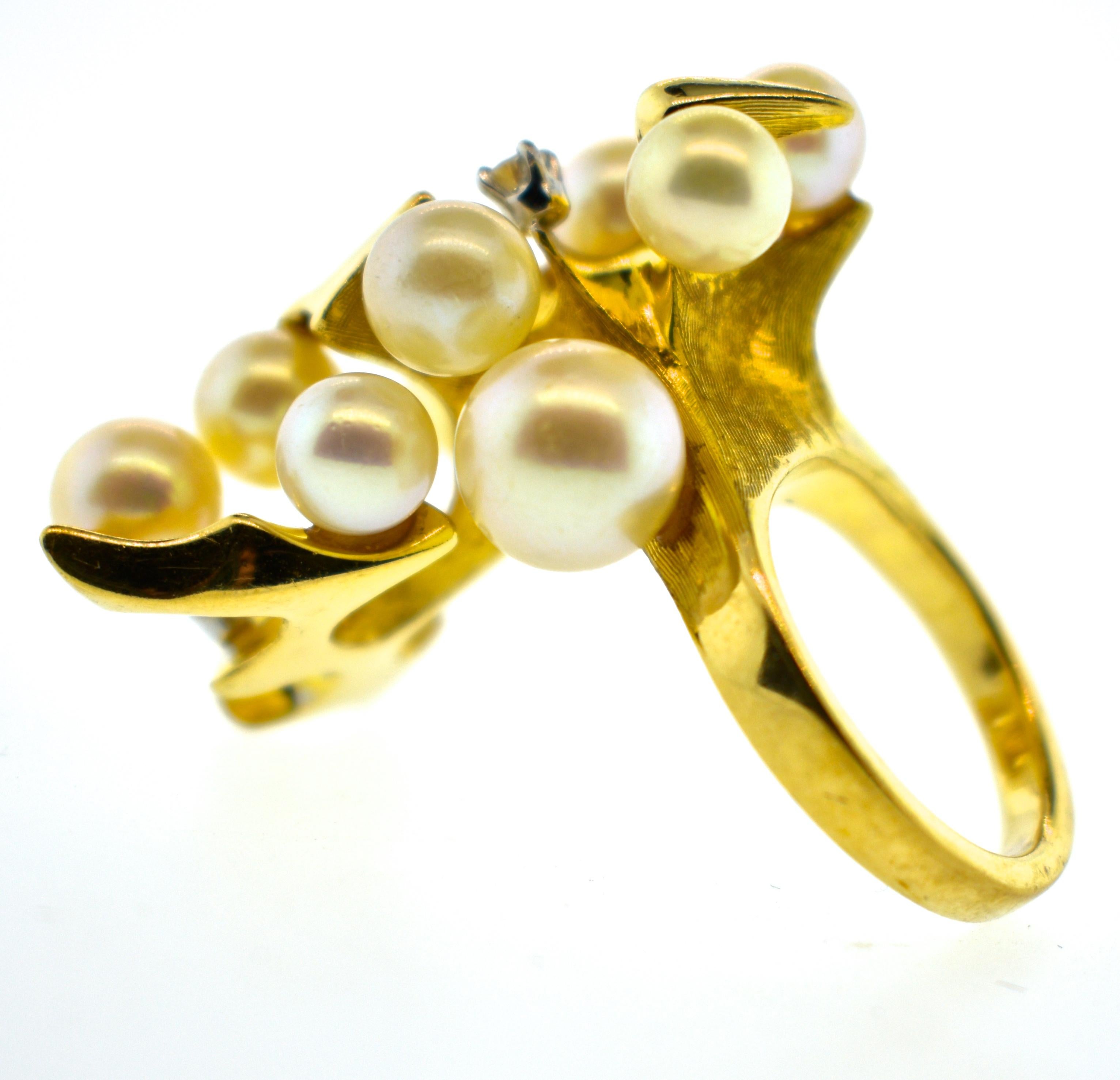 Pearl and Diamond Ring, circa 1970 In Good Condition In Aspen, CO