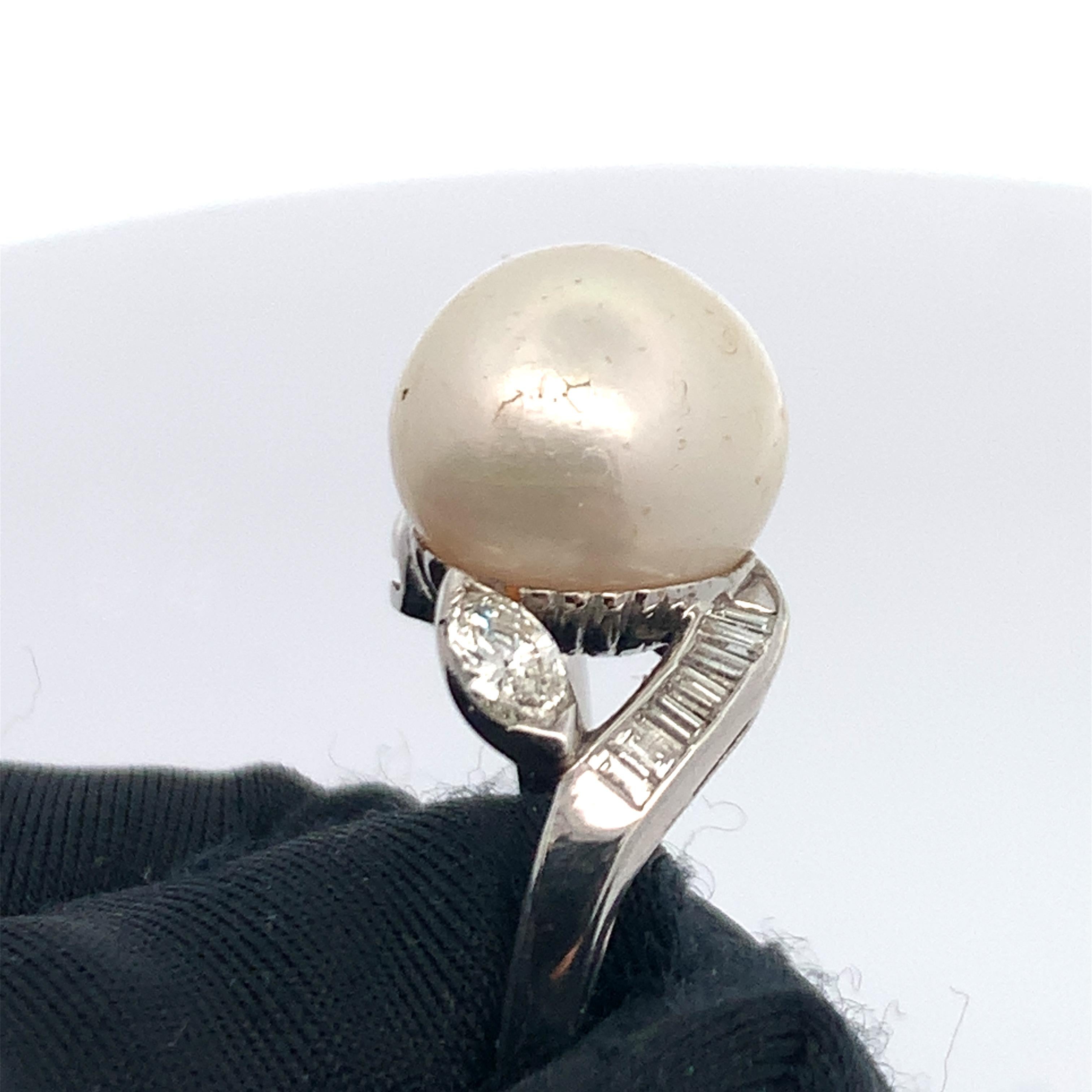 Round Cut Pearl and Diamond Ring  For Sale