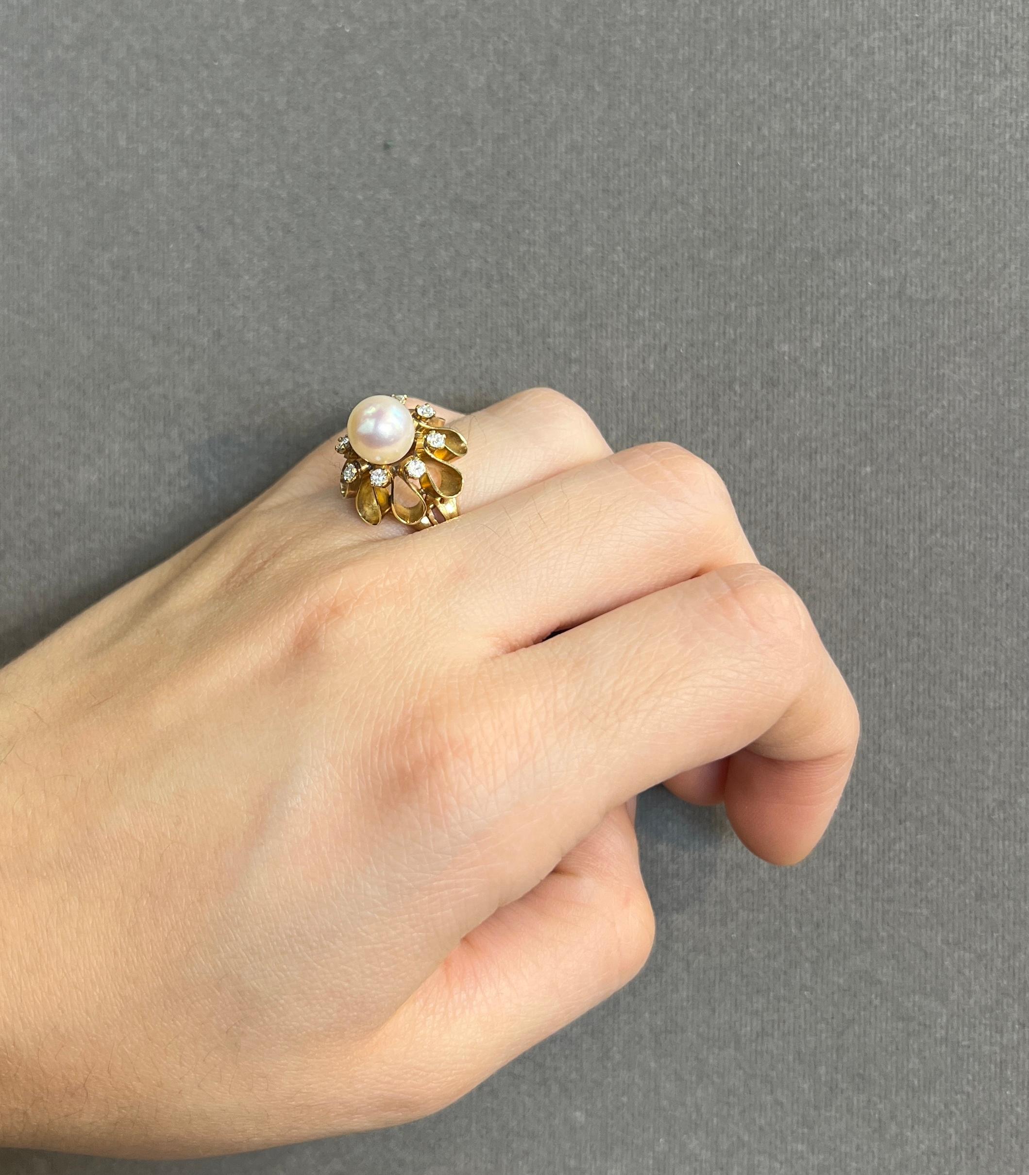 Ring mit Perlen- und Diamanten (Gemischter Schliff) im Angebot