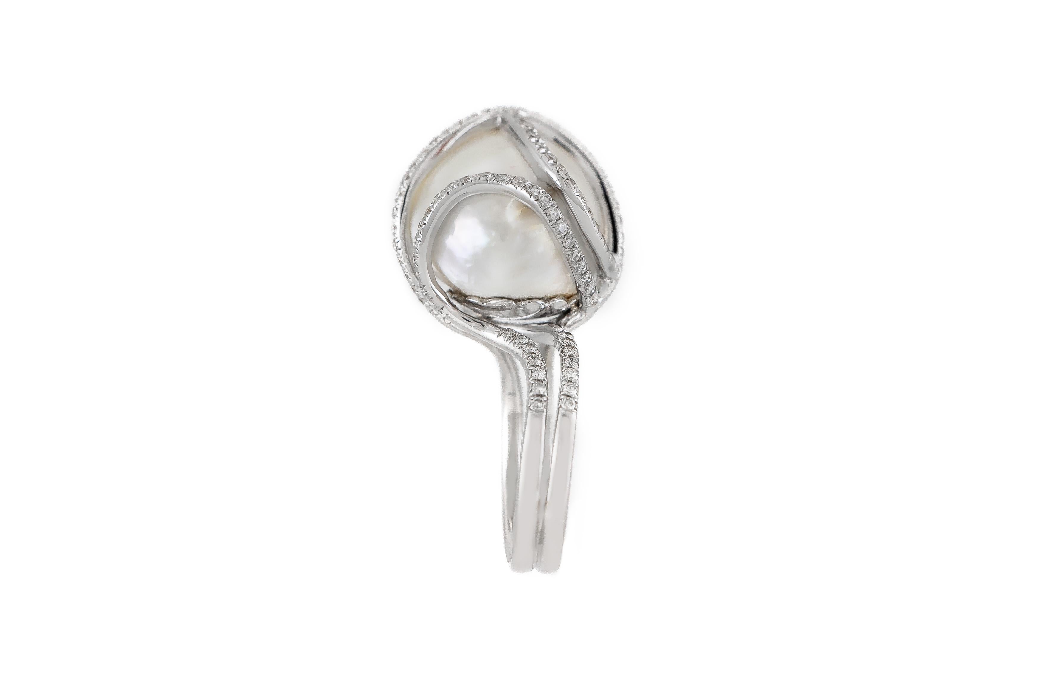 Ring mit Perlen- und Diamanten Damen im Angebot