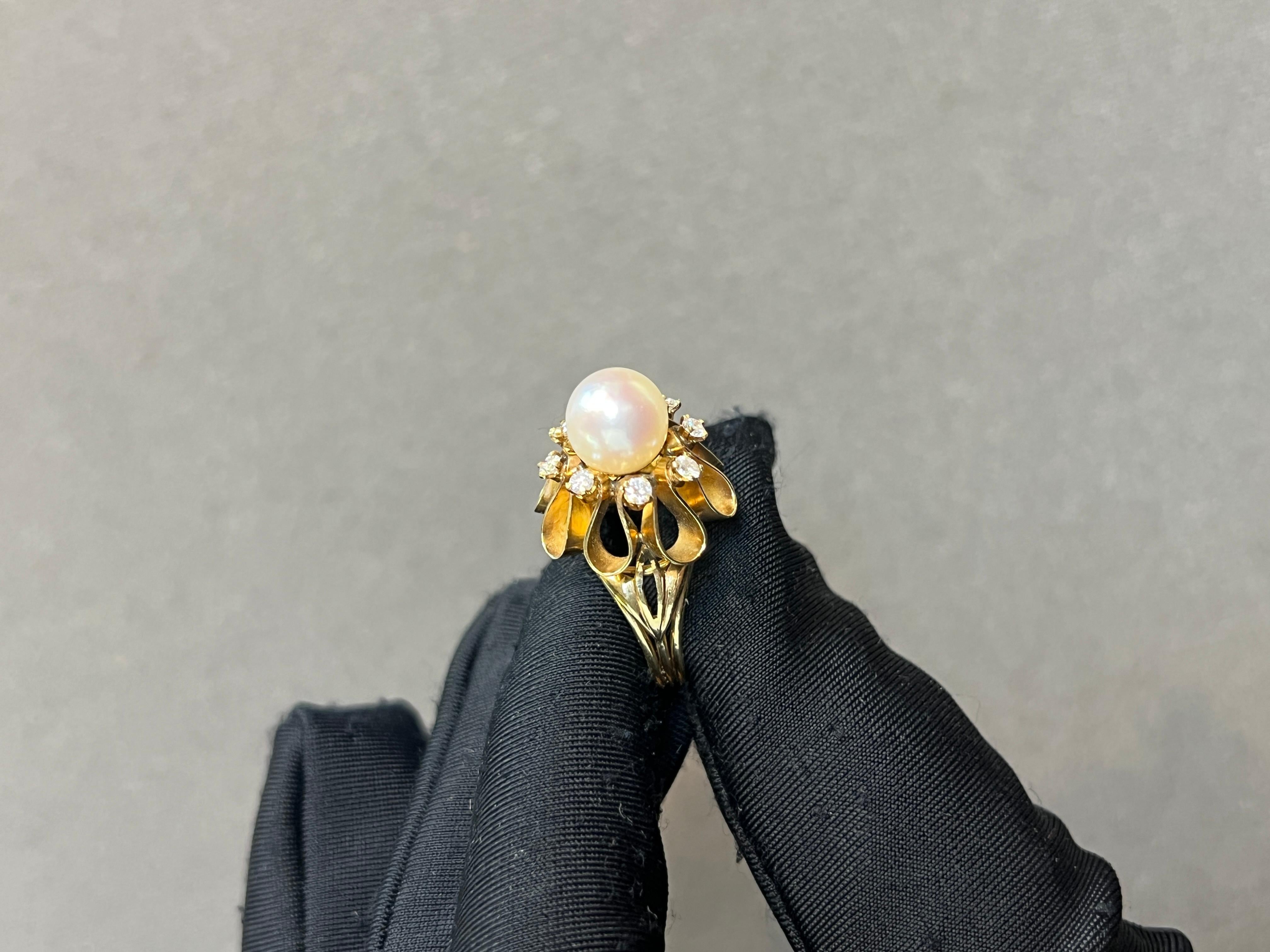 Ring mit Perlen- und Diamanten Damen im Angebot