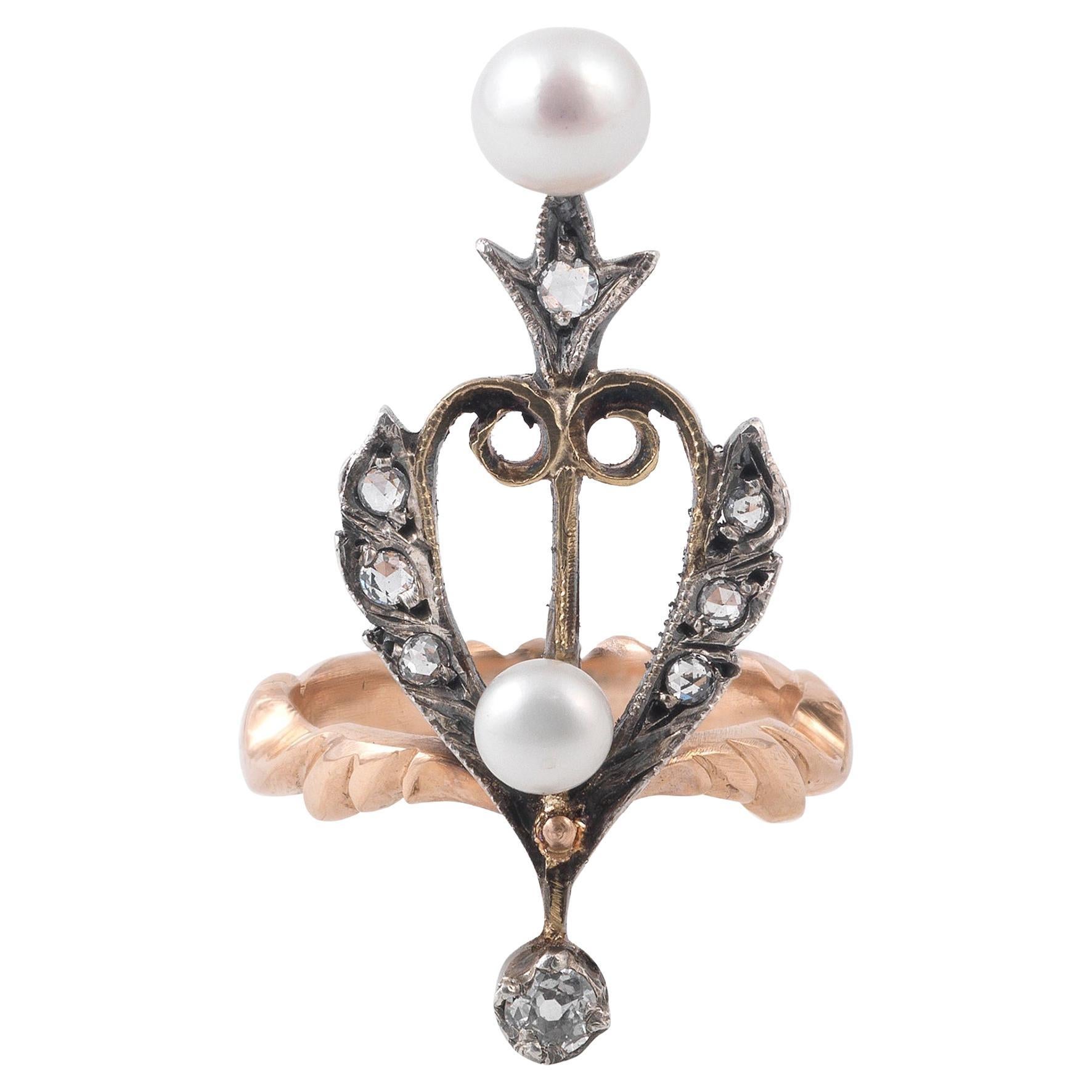 Bague en perles et diamants en vente