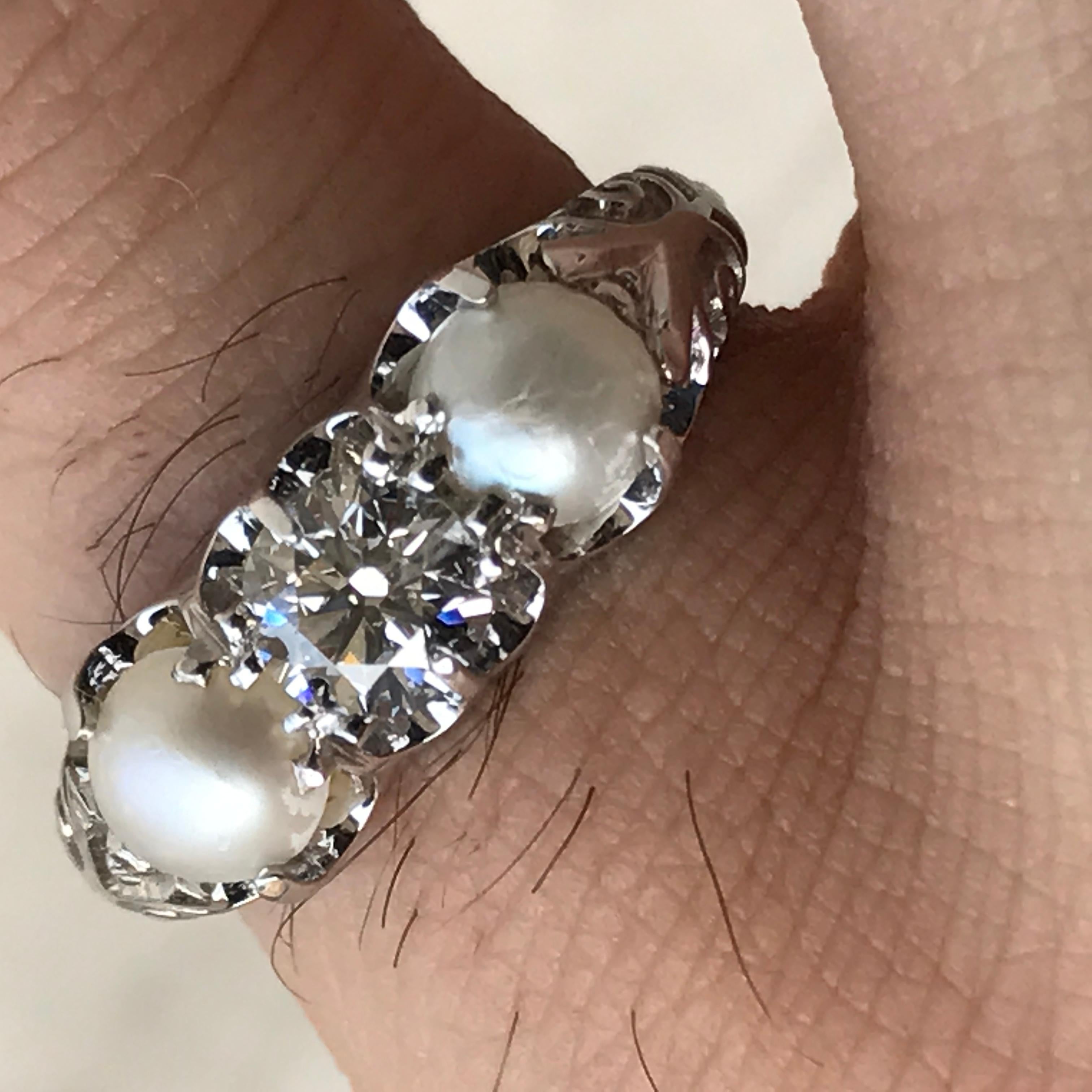 Modern Pearl and Diamond Ring or Band 14 Karat W-Ben Dannie For Sale