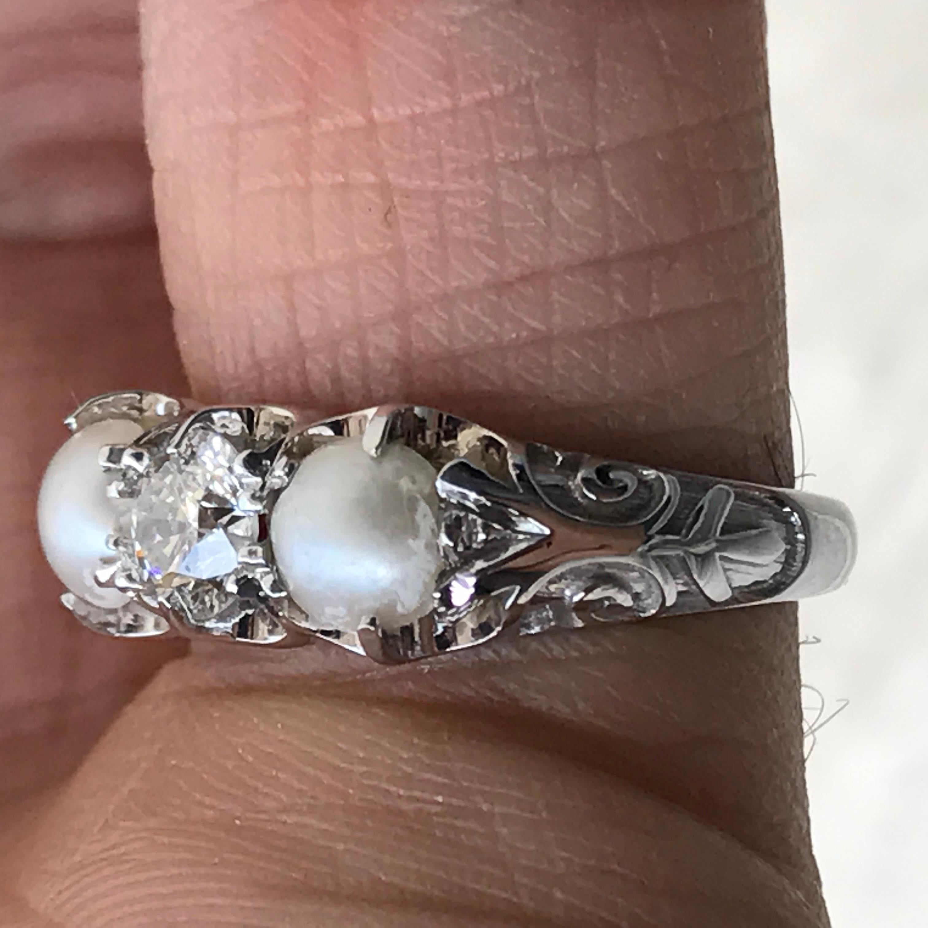 Round Cut Pearl and Diamond Ring or Band 14 Karat W-Ben Dannie For Sale