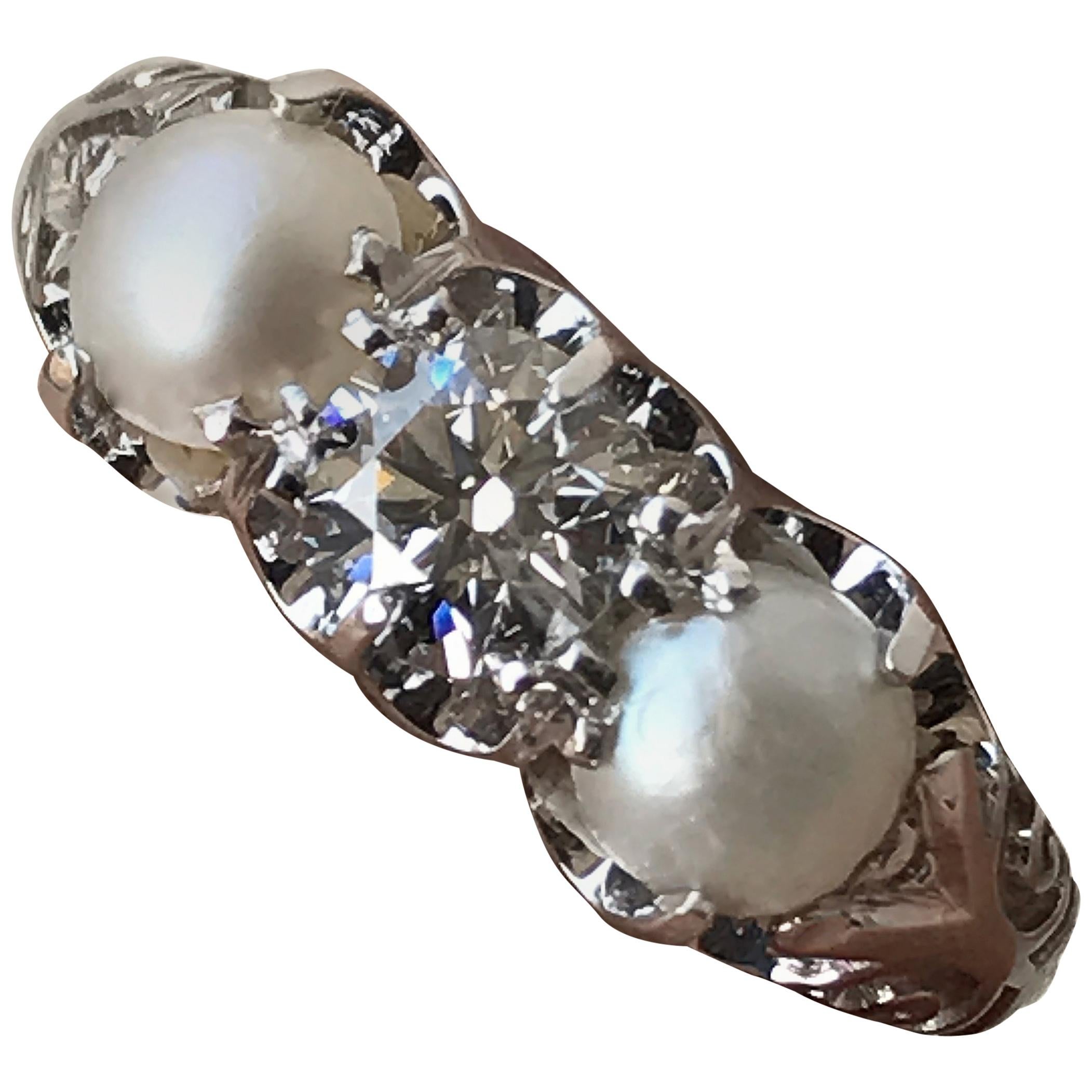 Pearl and Diamond Ring or Band 14 Karat W-Ben Dannie For Sale